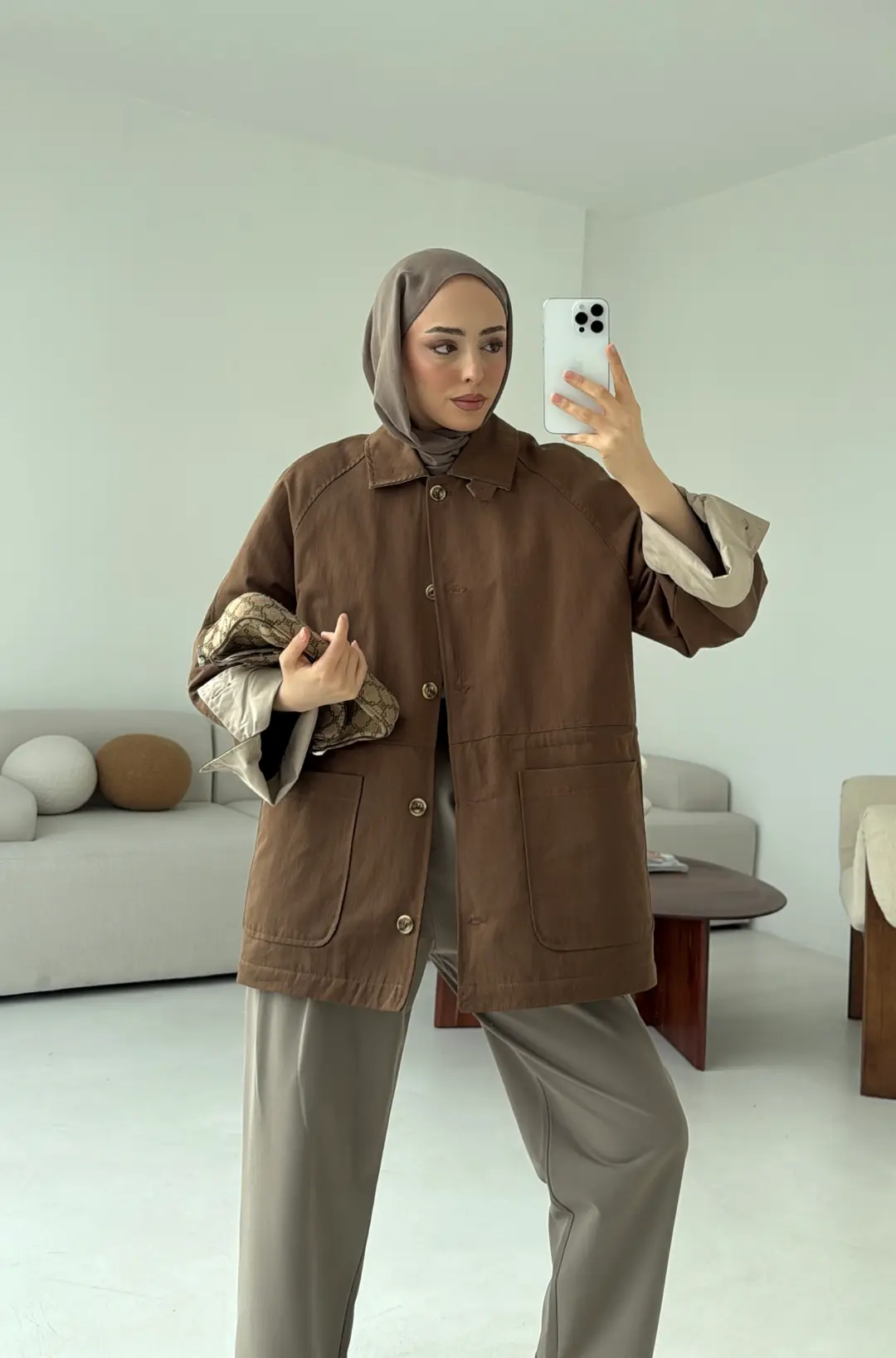 Beli Kordonlu Dolgulu Ceket Kahve - Görsel 4