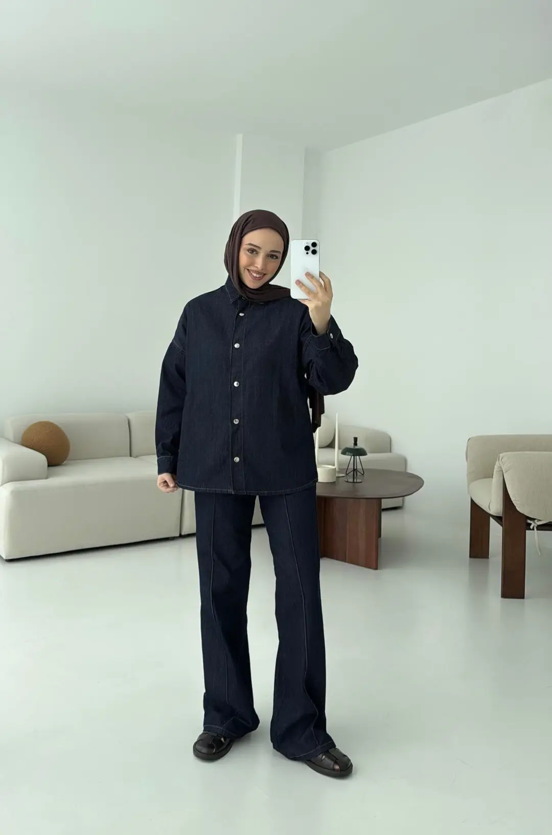 Beli Lastikli Denim Takım