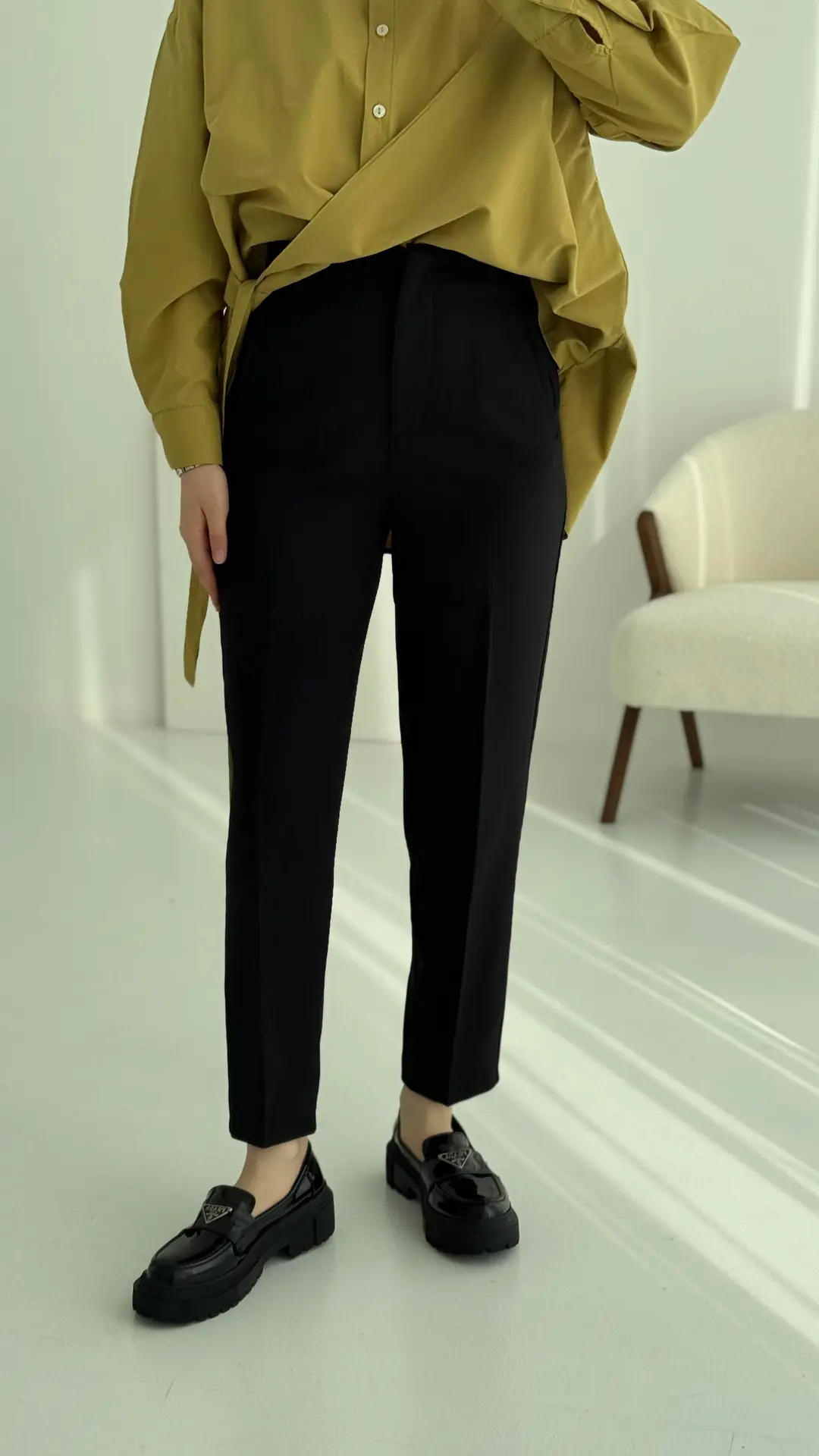 Beli Pens Detay Kumaş Pantolon Siyah