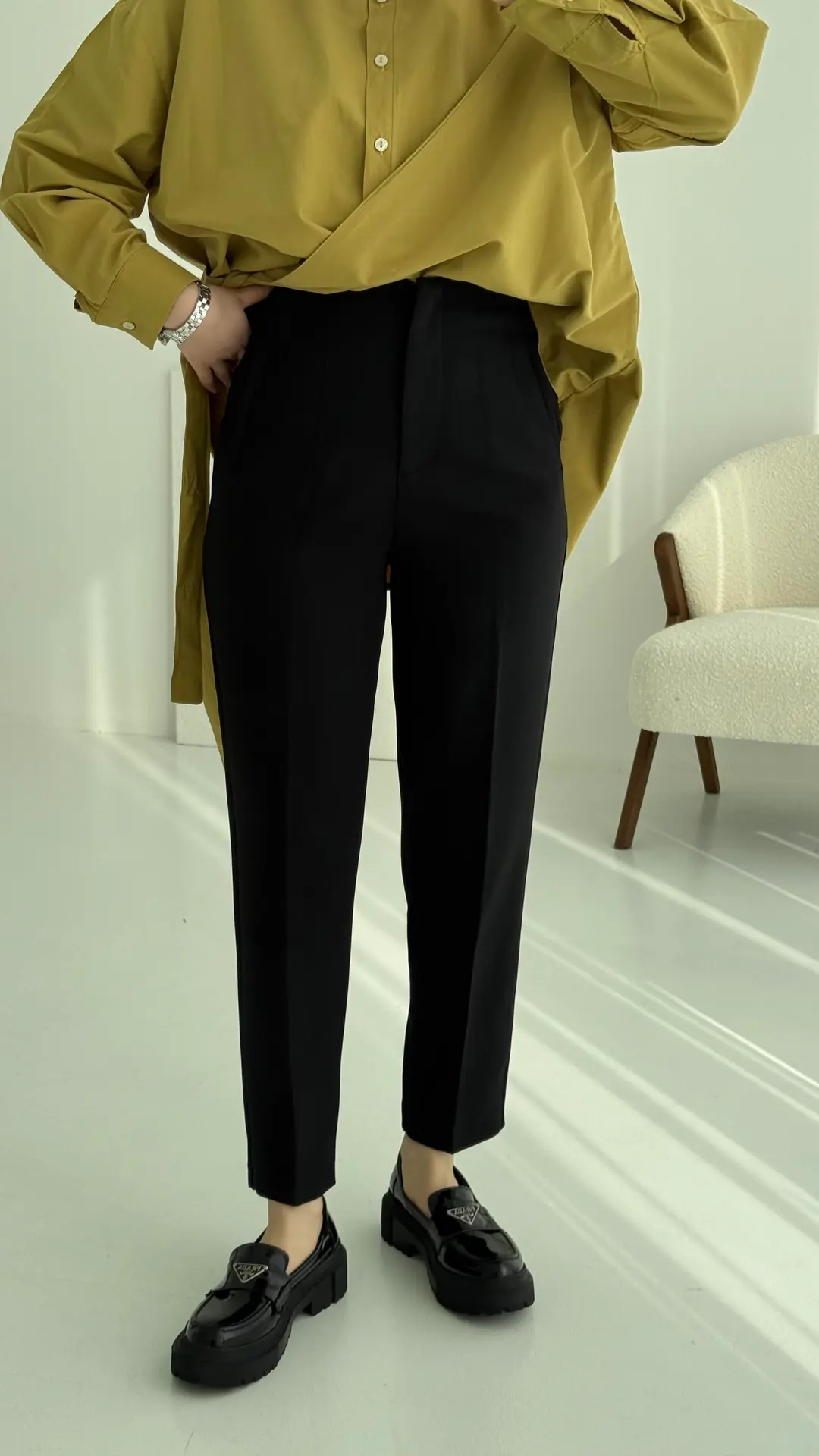 Beli Pens Detay Kumaş Pantolon Siyah - Görsel 2