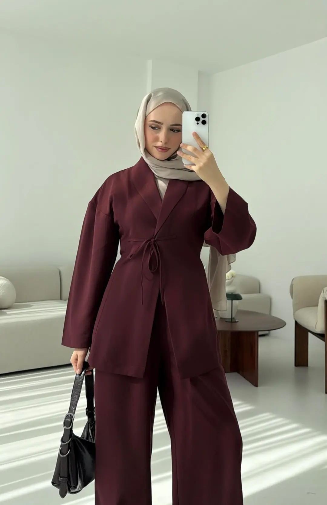 Beliza Viskon Takım Bordo - Görsel 5