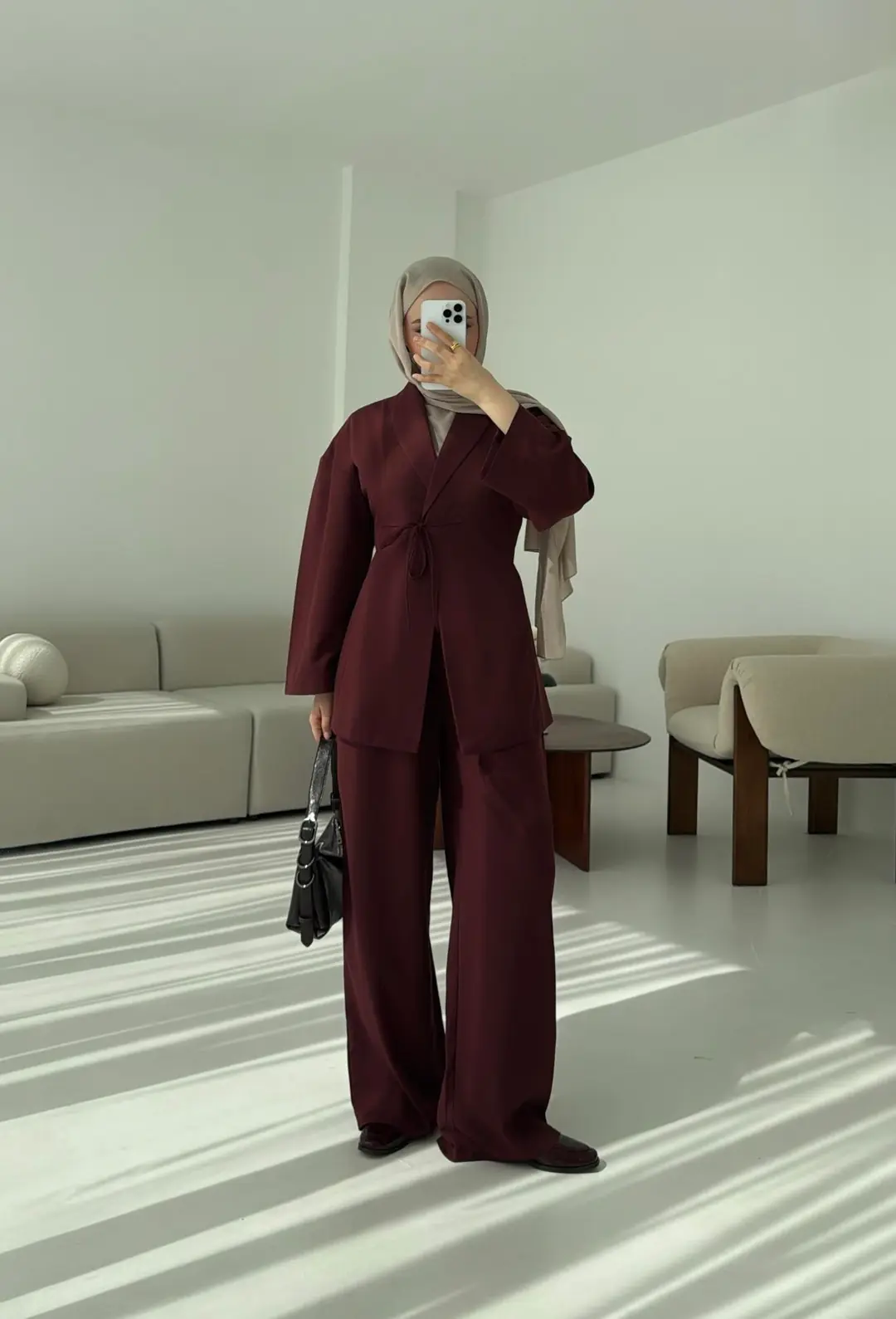 Beliza Viskon Takım Bordo - Görsel 7