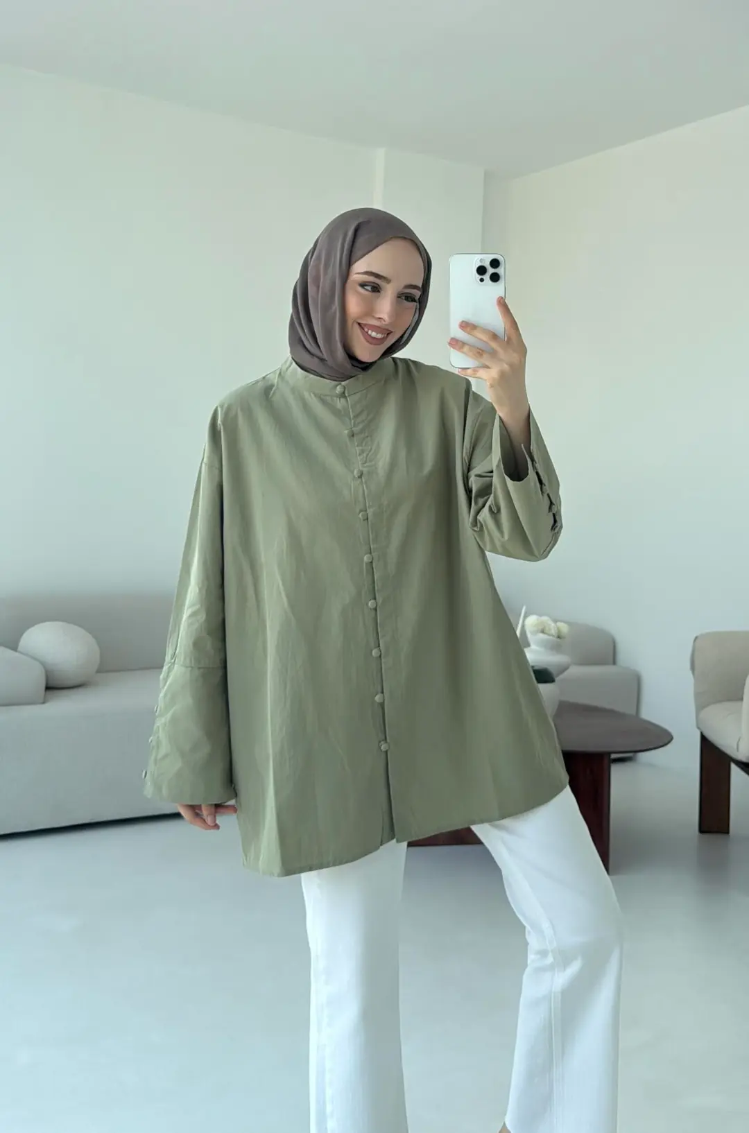 Birit Dügmeli Gömlek Haki - Görsel 4