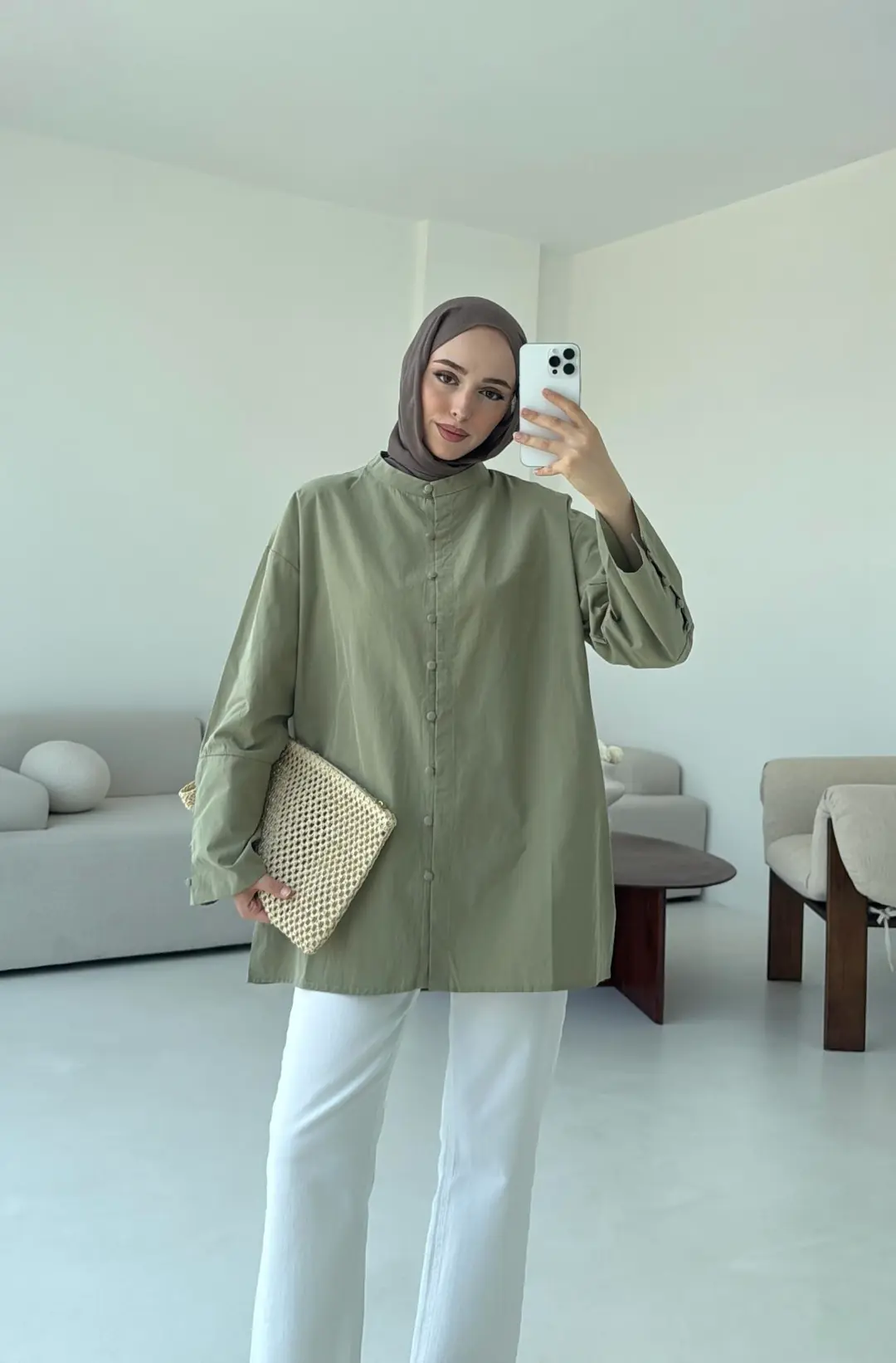 Birit Dügmeli Gömlek Haki - Görsel 6