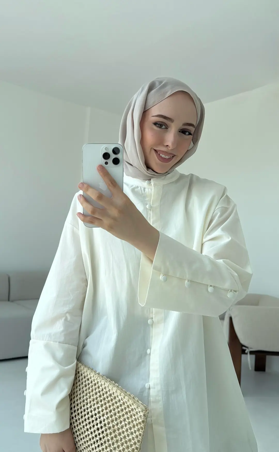 Birit Dügmeli Gömlek Ekru - Görsel 4