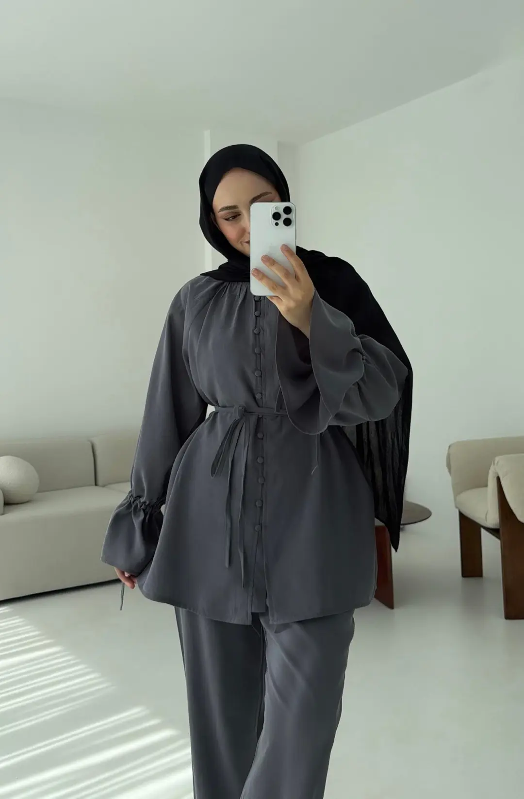 Birit  Düğmeli Tencel Takım Antrasit