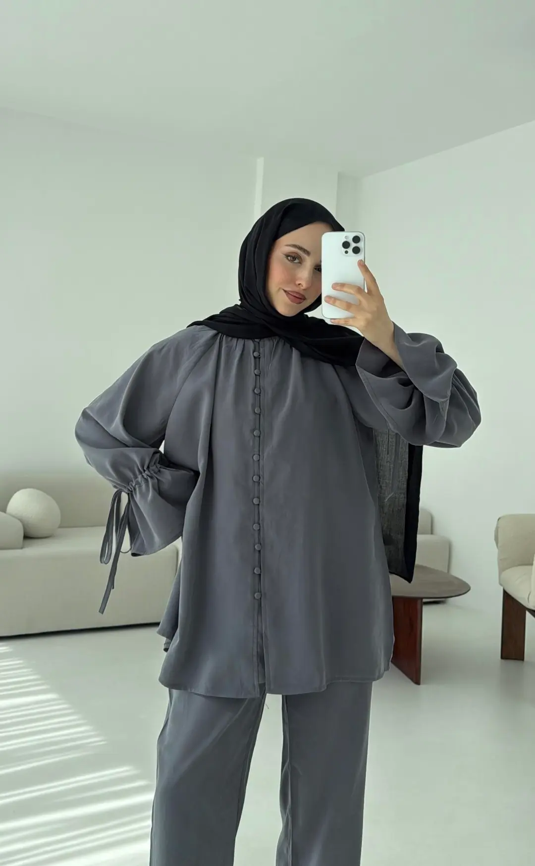 Birit  Düğmeli Tencel Takım Antrasit - Görsel 7