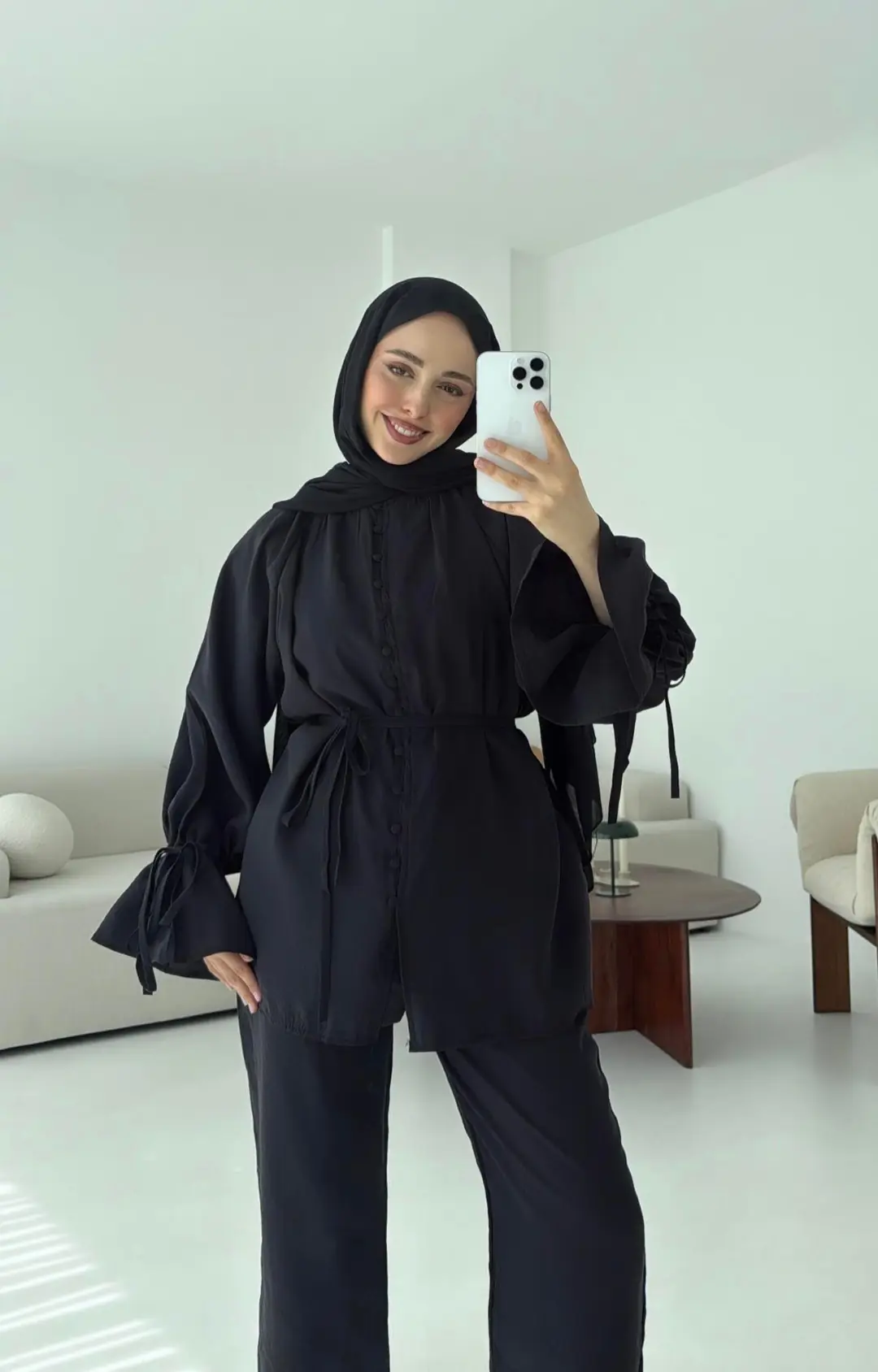 Birit Düğmeli Tencel Takım Siyah - Görsel 3