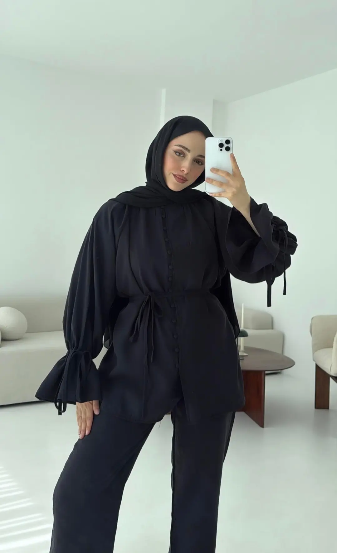 Birit Düğmeli Tencel Takım Siyah - Görsel 4