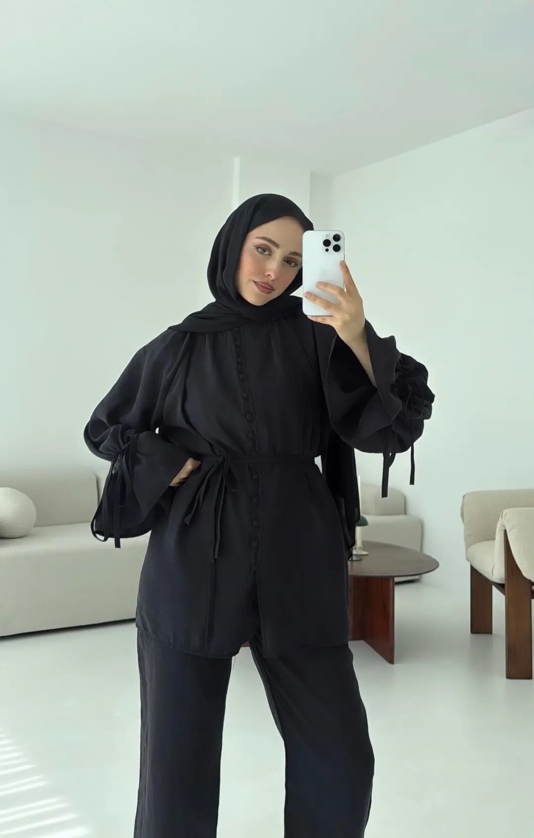 Birit Düğmeli Tencel Takım Siyah - Görsel 6