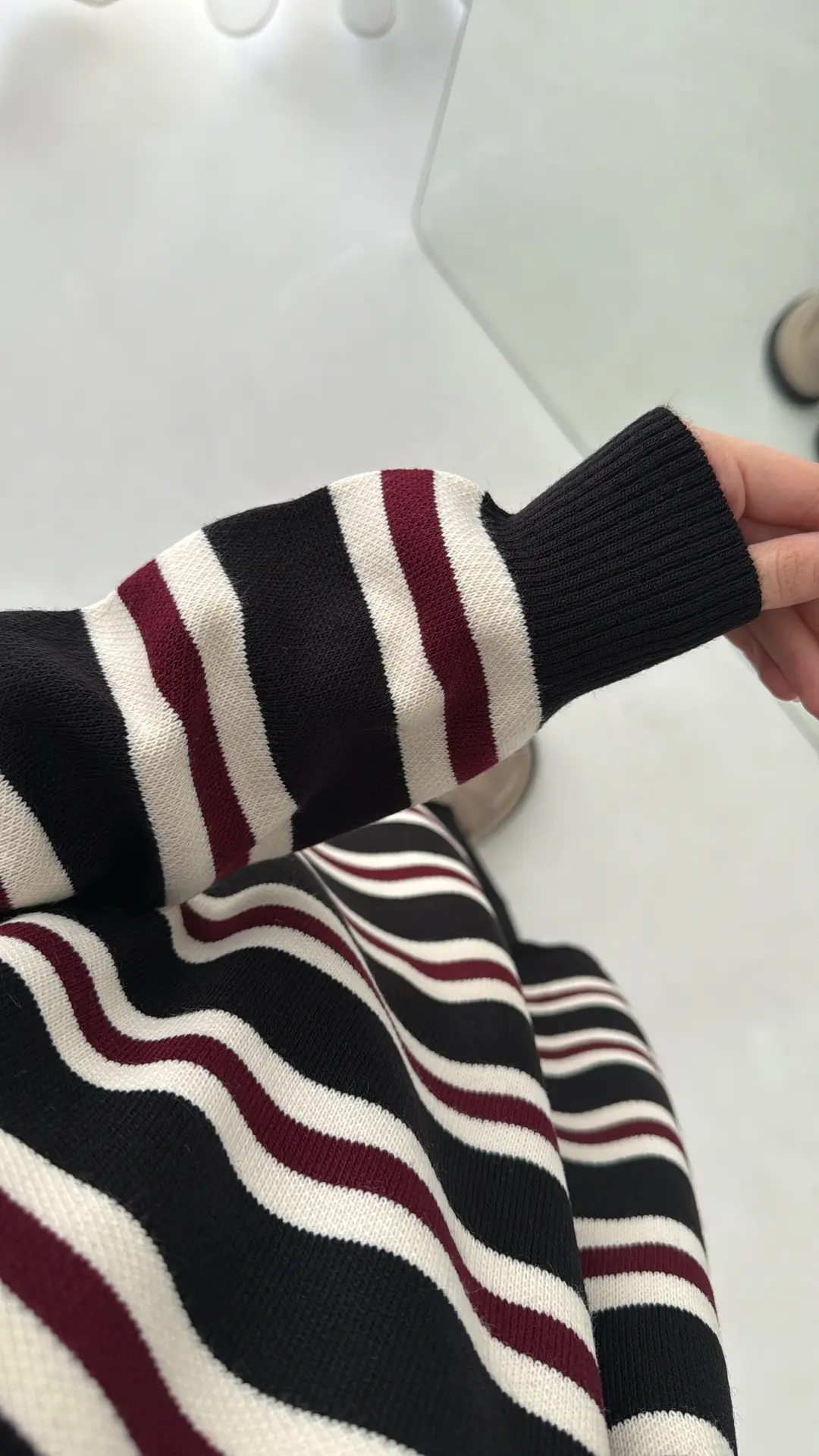 Bisiklet Yaka Çizgili Uzun Triko Kazak Siyah - Görsel 2