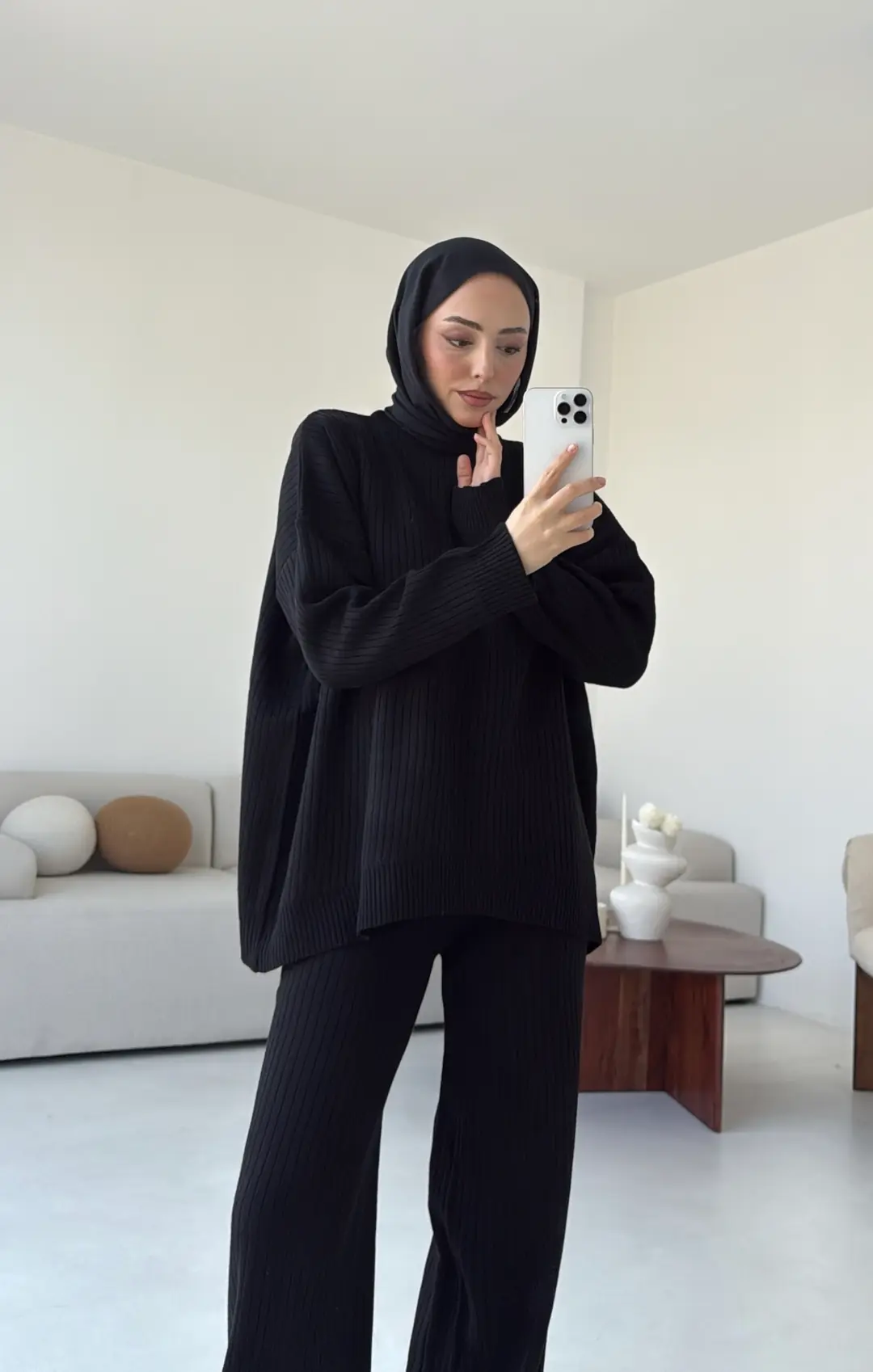 Bisiklet Yaka Triko Takım Siyah