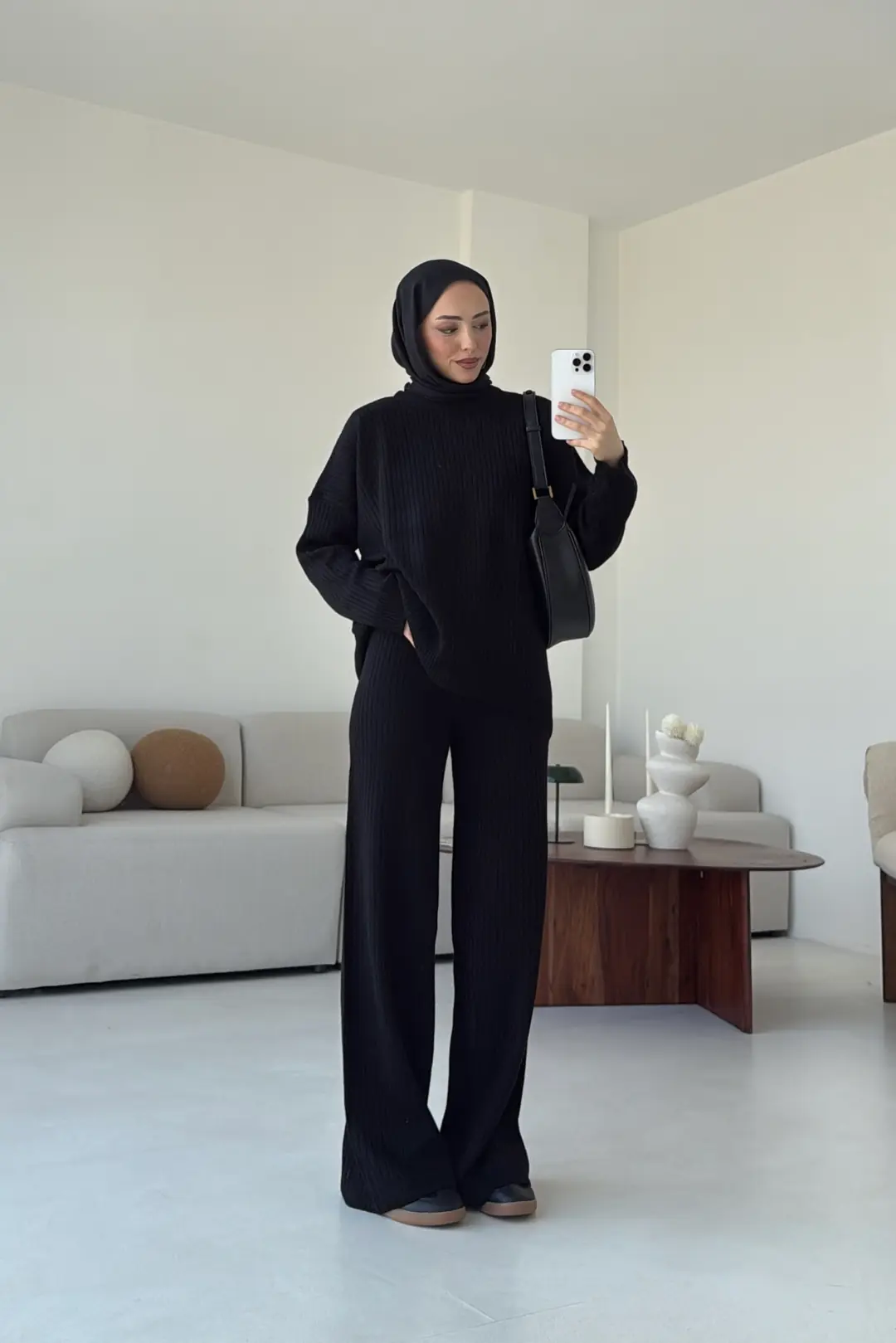 Bisiklet Yaka Triko Takım Siyah - Görsel 10