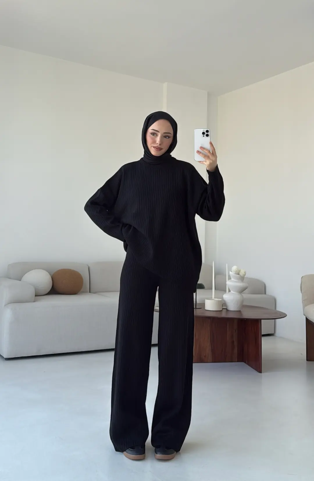 Bisiklet Yaka Triko Takım Siyah - Görsel 4