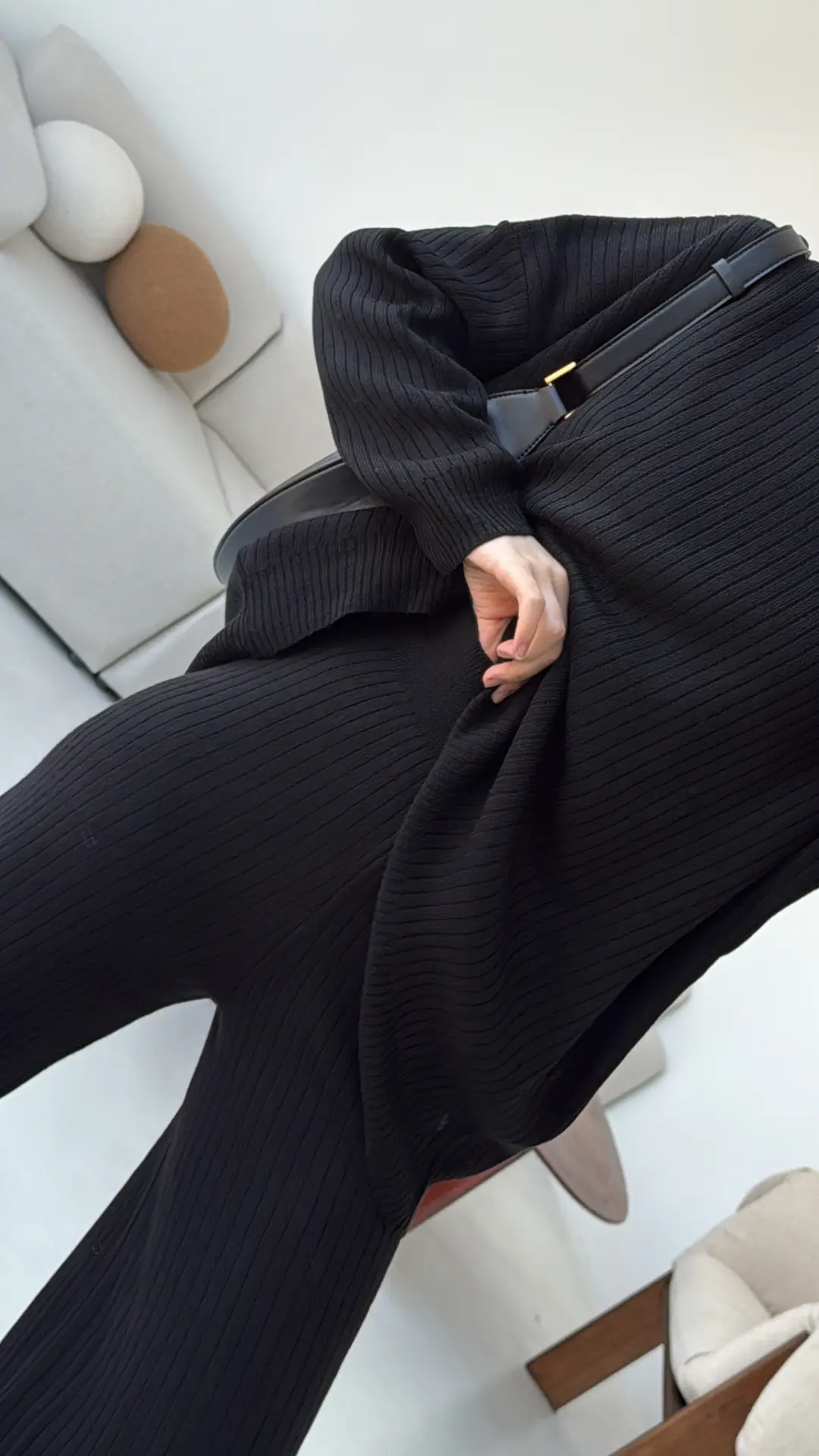 Bisiklet Yaka Triko Takım Siyah - Görsel 5