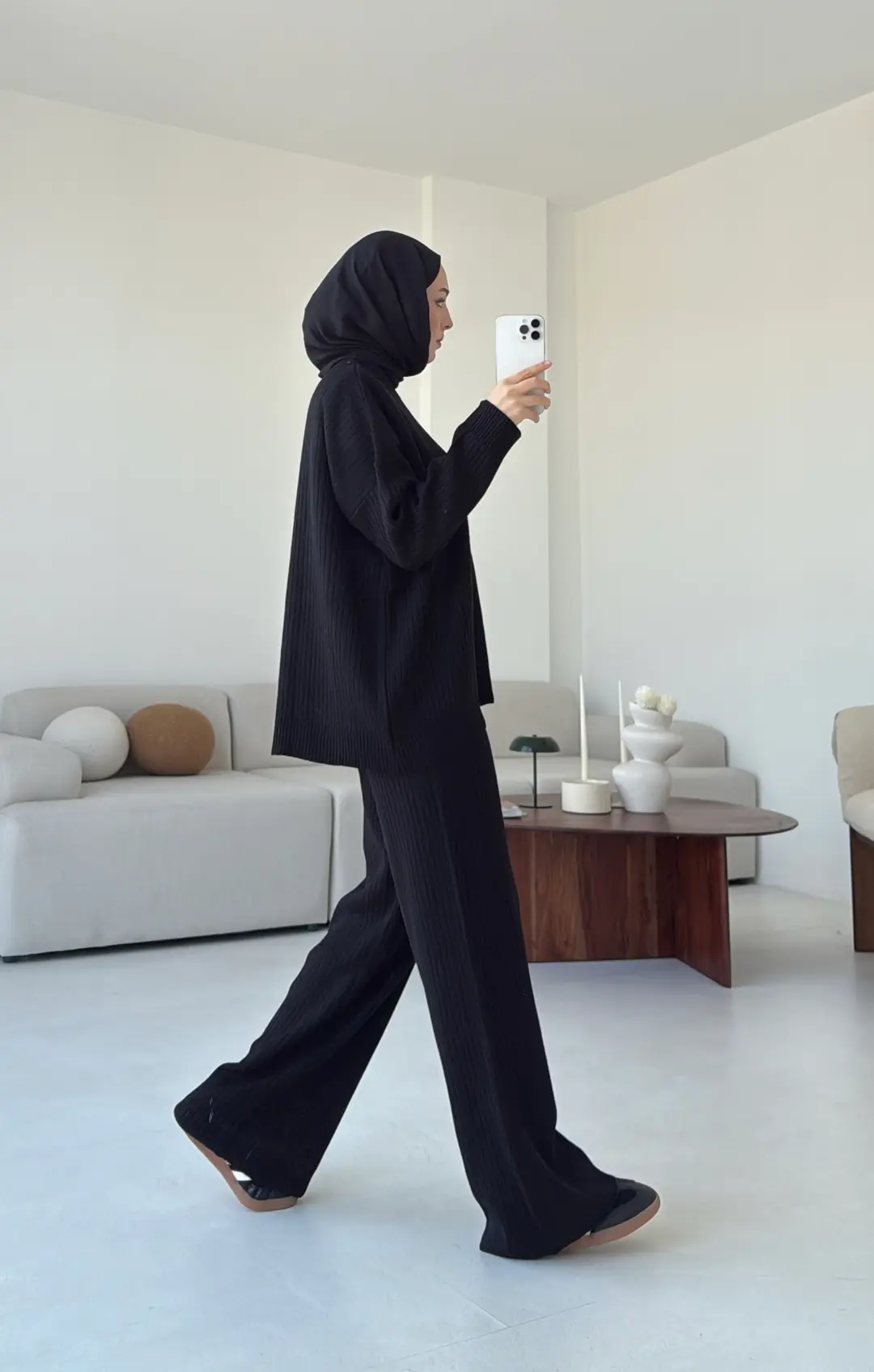 Bisiklet Yaka Triko Takım Siyah - Görsel 8