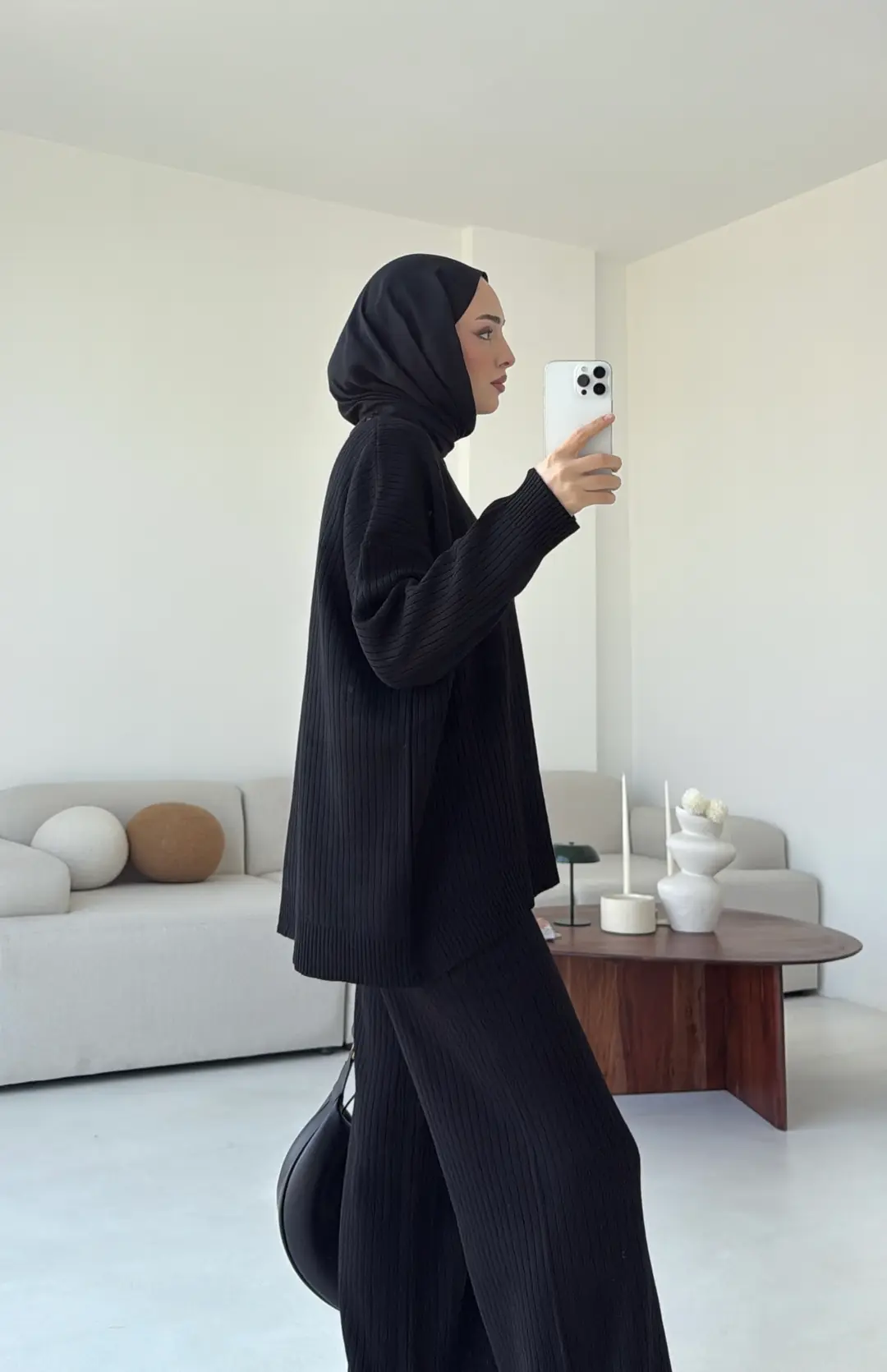 Bisiklet Yaka Triko Takım Siyah - Görsel 9