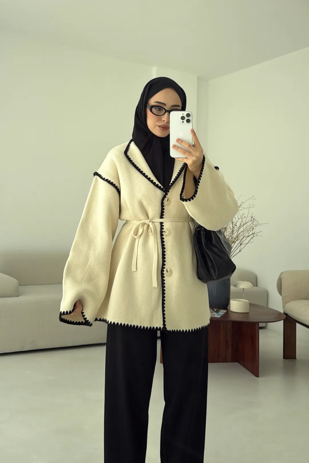 Biye İşleme Detaylı Sık Örme Hırka Krem - Görsel 5