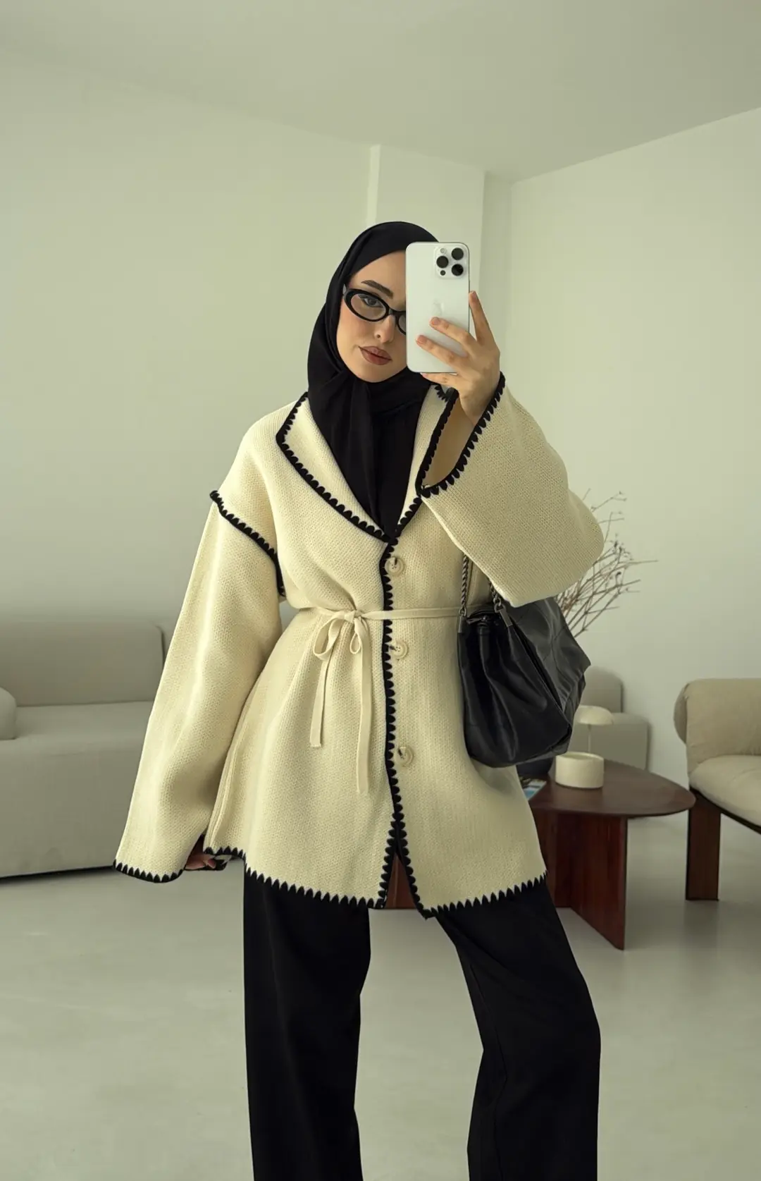 Biye İşleme Detaylı Sık Örme Hırka Krem - Görsel 7