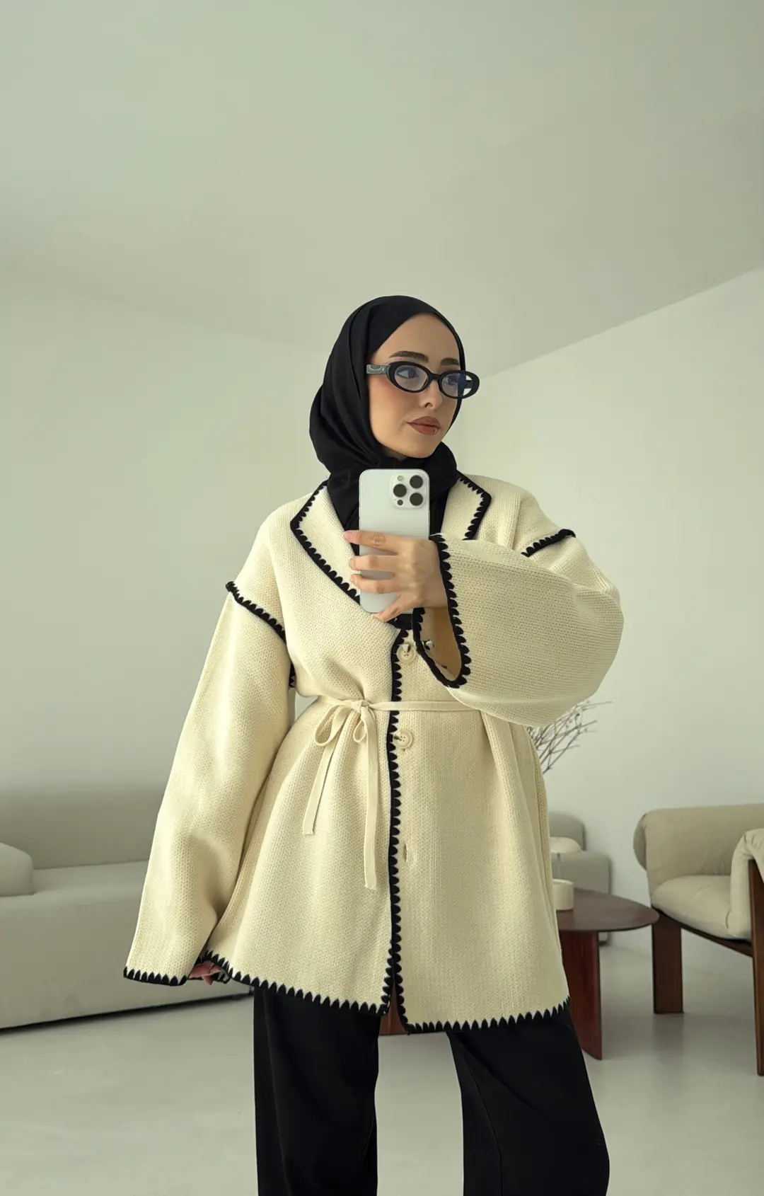 Biye İşleme Detaylı Sık Örme Hırka Krem - Görsel 8