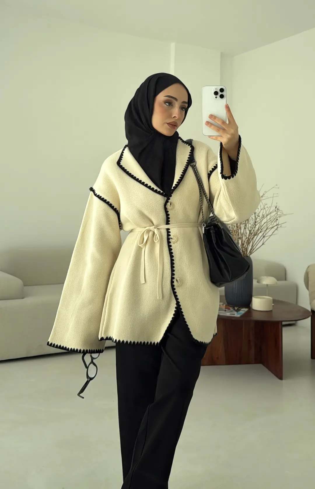 Biye İşleme Detaylı Sık Örme Hırka Krem - Görsel 9