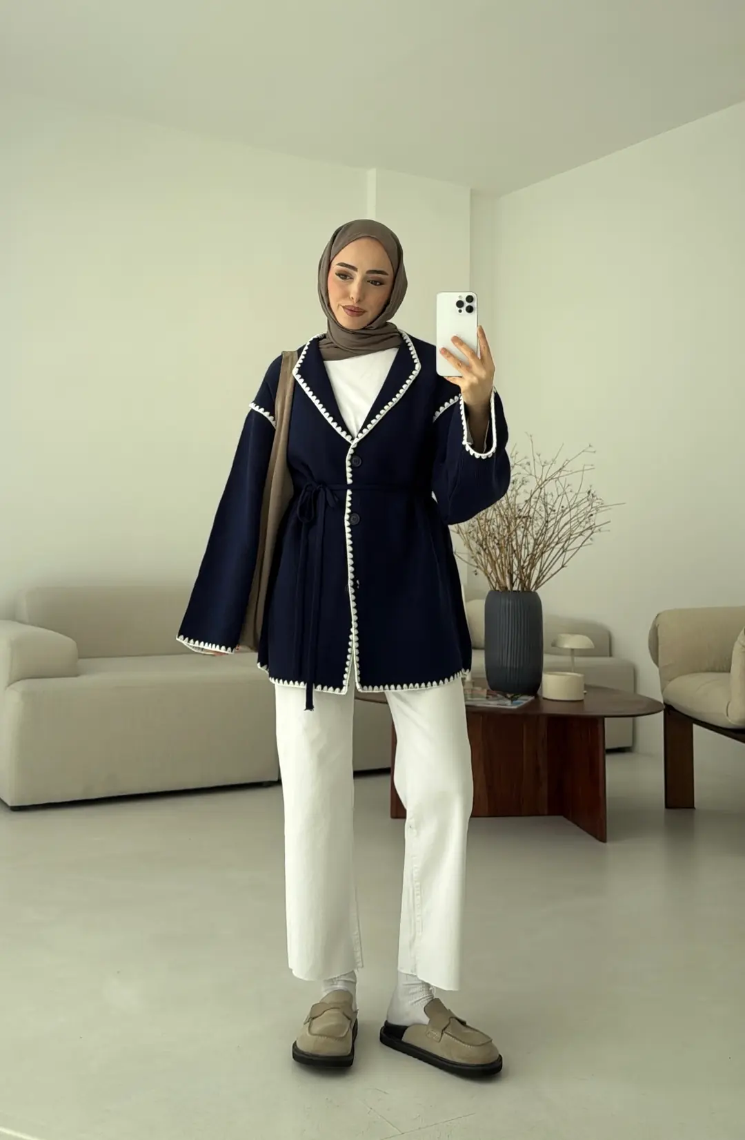 Biye İşleme Detaylı Sık Örme Hırka Lacivert - Görsel 2