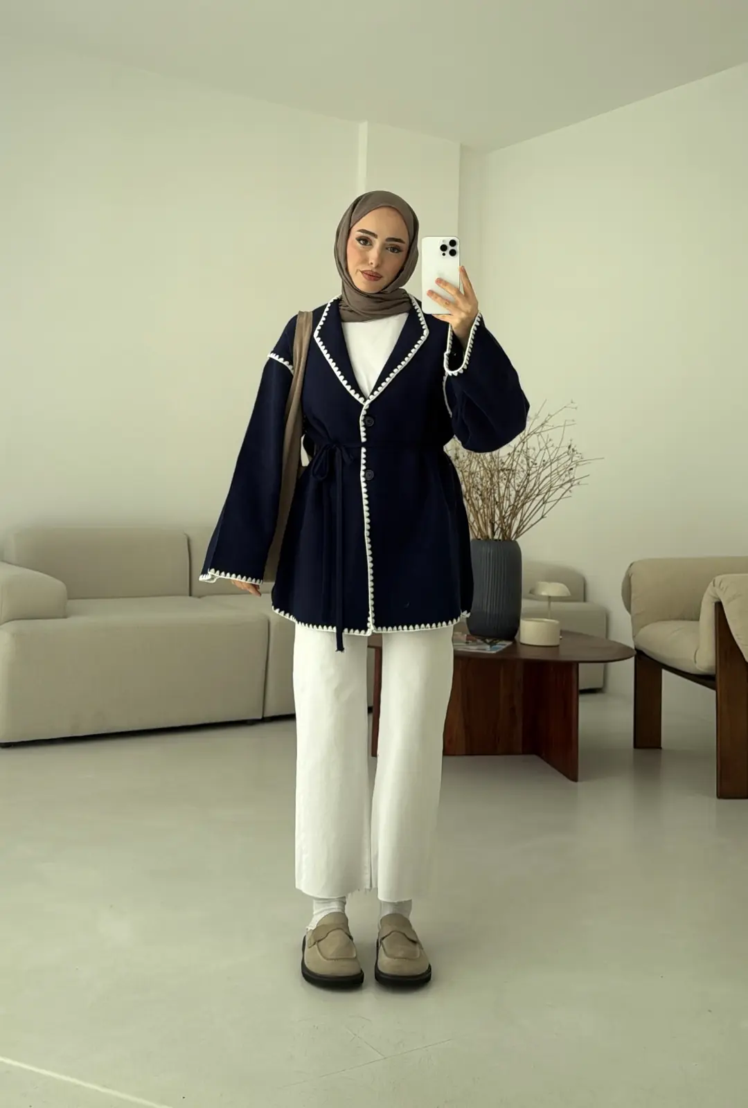 Biye İşleme Detaylı Sık Örme Hırka Lacivert - Görsel 6