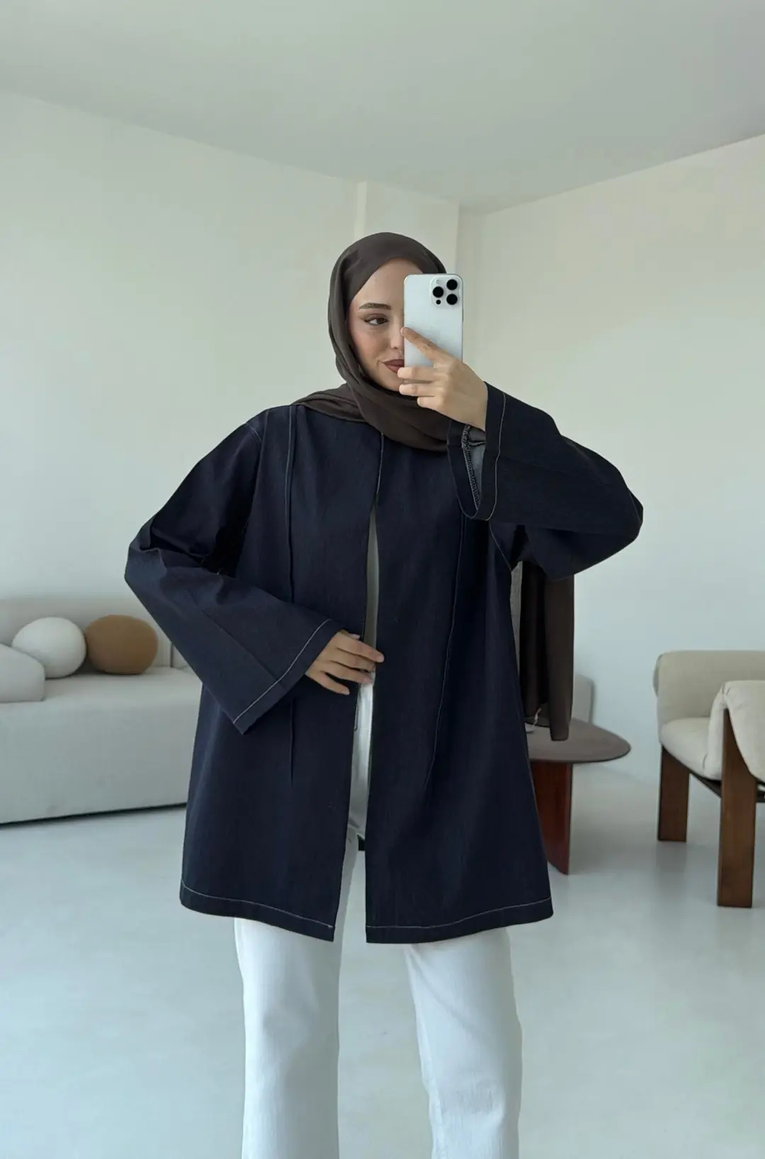 Biyeli Kot Kimono/Ceket Lacivert - Görsel 6