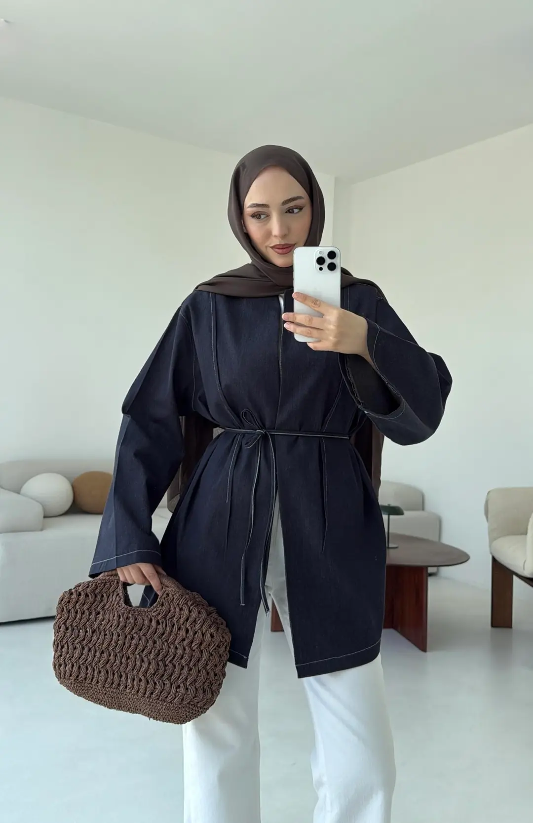 Biyeli Kot Kimono/Ceket Lacivert - Görsel 9