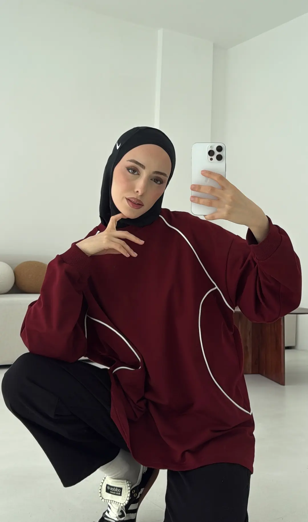 Biyeli Sweat Bordo - Görsel 2