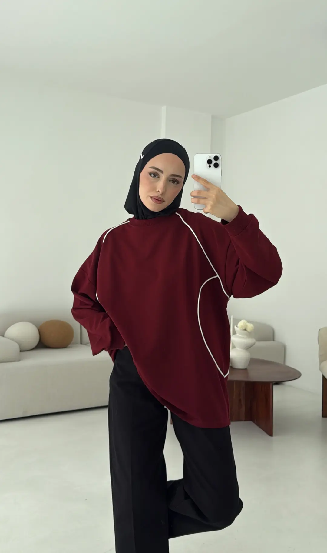 Biyeli Sweat Bordo - Görsel 5