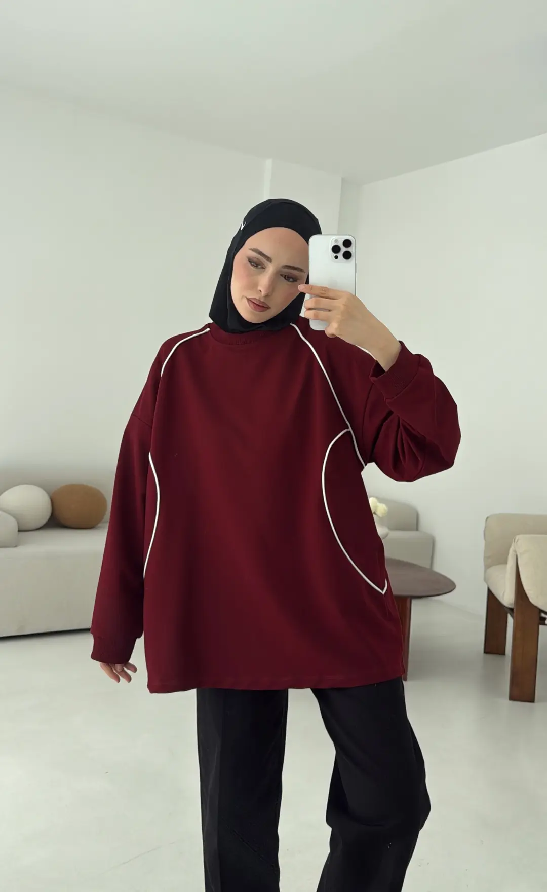 Biyeli Sweat Bordo - Görsel 6