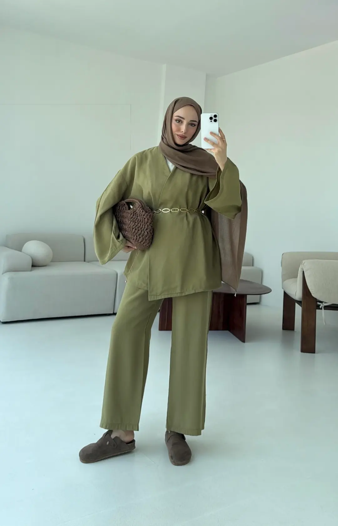 Bluz Biyeli Pantolon Takım Olive - Görsel 2