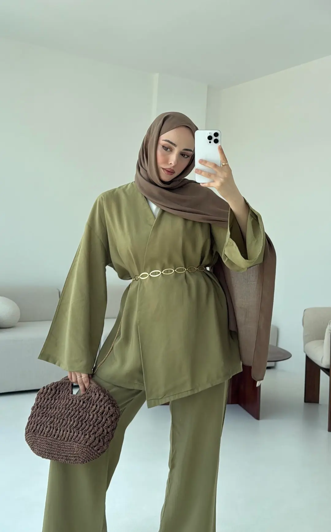 Bluz Biyeli Pantolon Takım Olive - Görsel 5