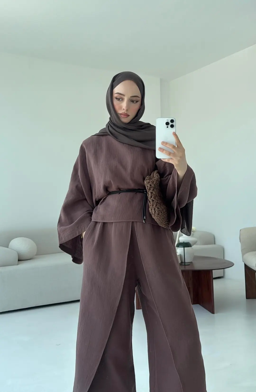 Bluzlu Yarasa Kol Takım Kahve - Görsel 4