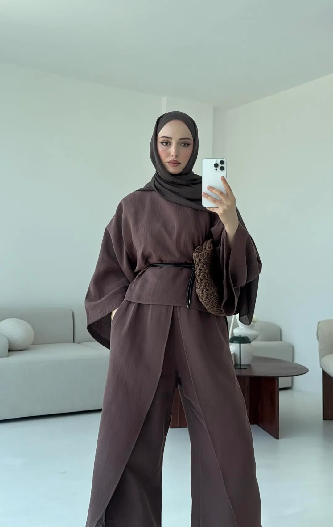 Bluzlu Yarasa Kol Takım Kahve - Görsel 5