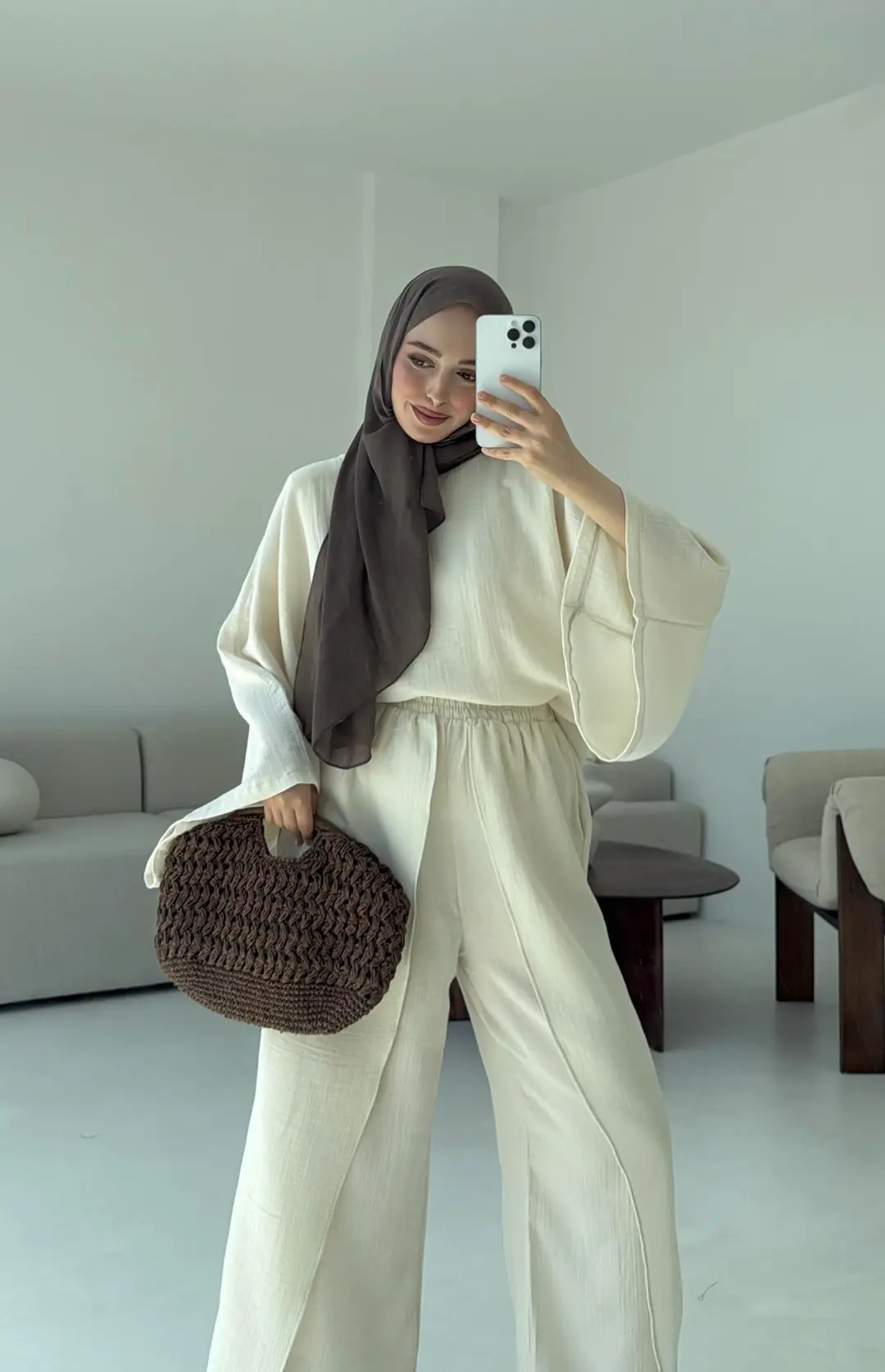 Bluzlu Yarasa Kol Takım Krem - Görsel 7