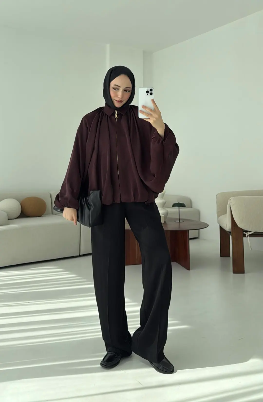 Bomber Saten Ceket Bordo - Görsel 2