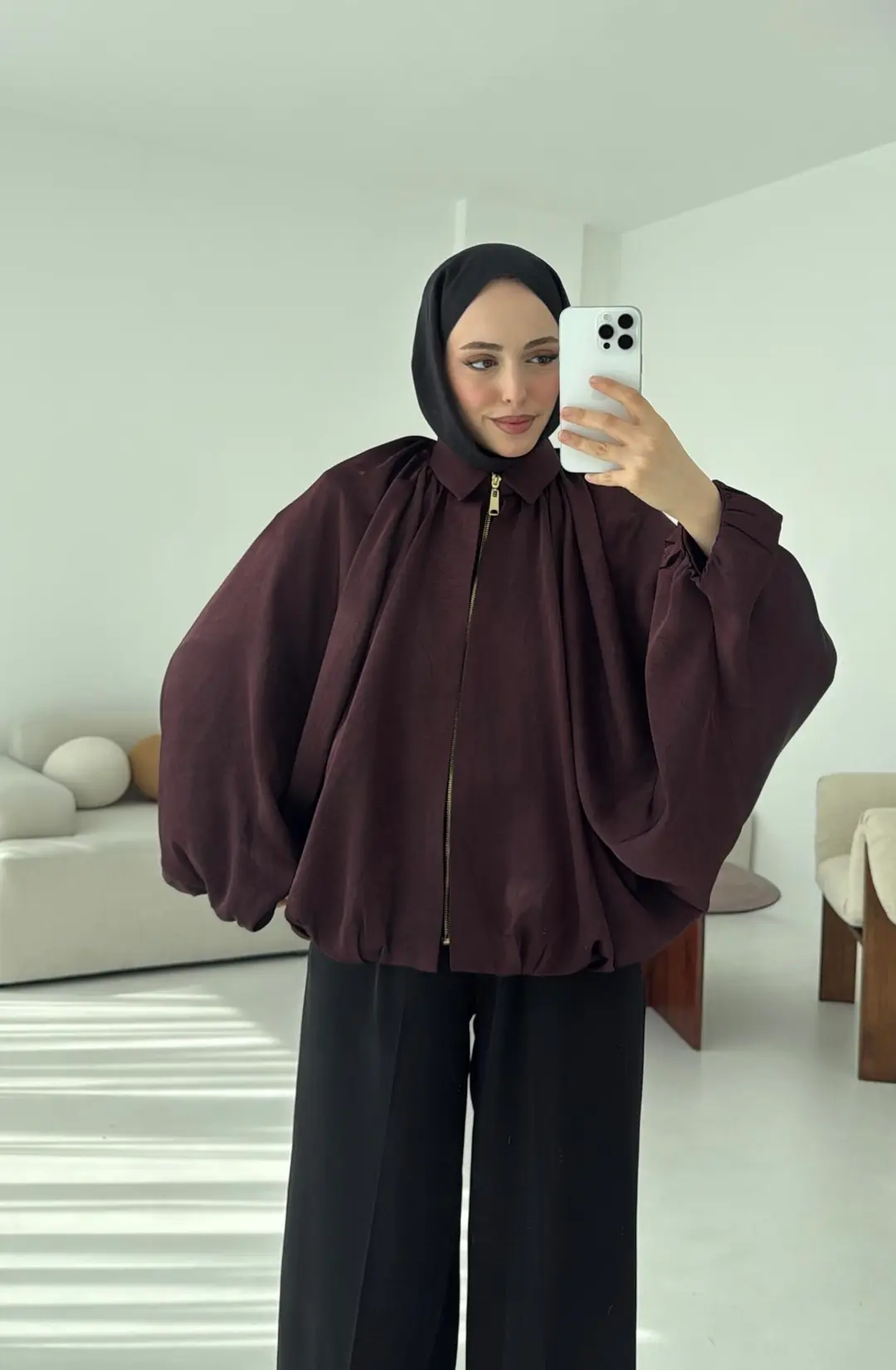 Bomber Saten Ceket Bordo - Görsel 4