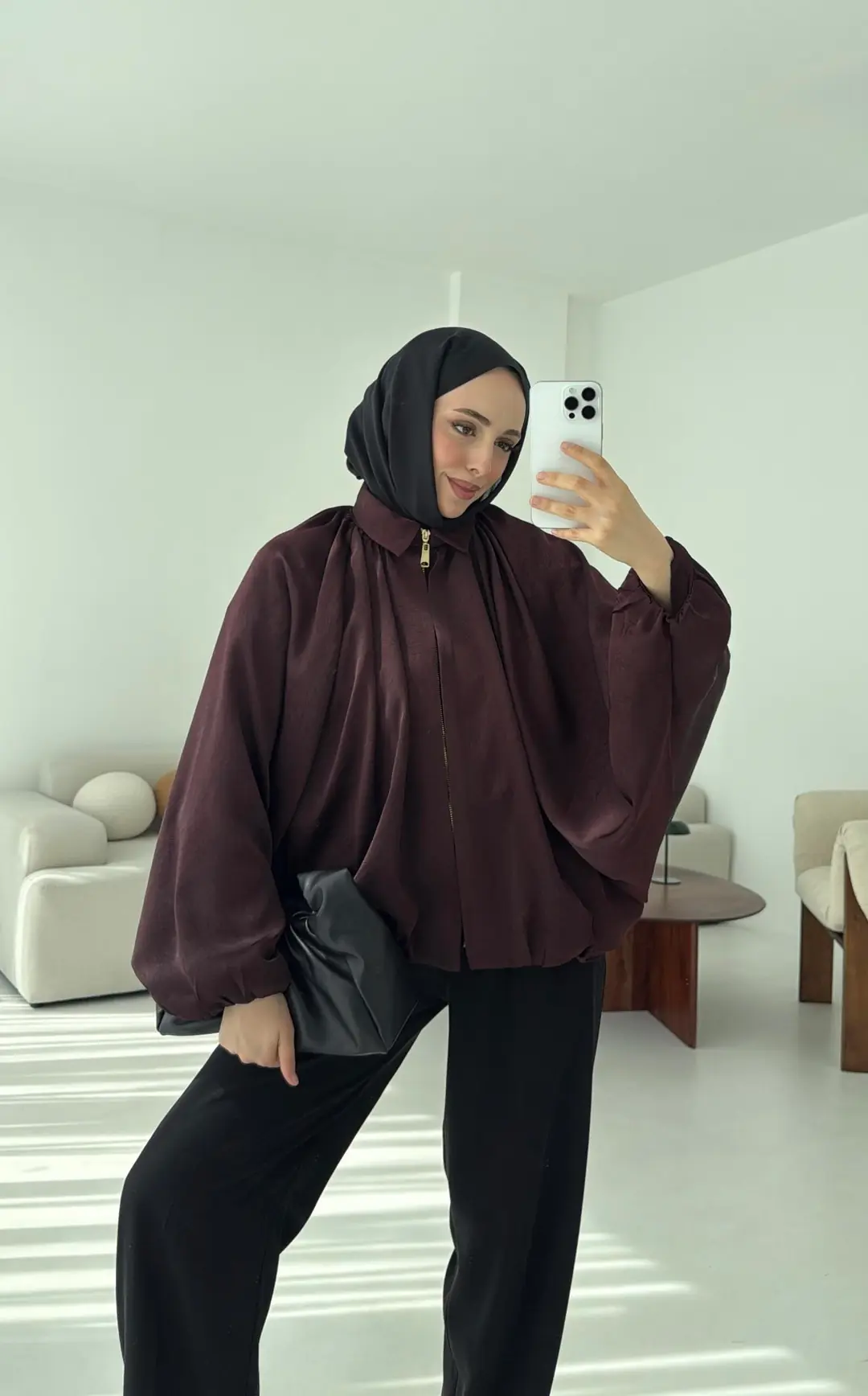 Bomber Saten Ceket Bordo - Görsel 7