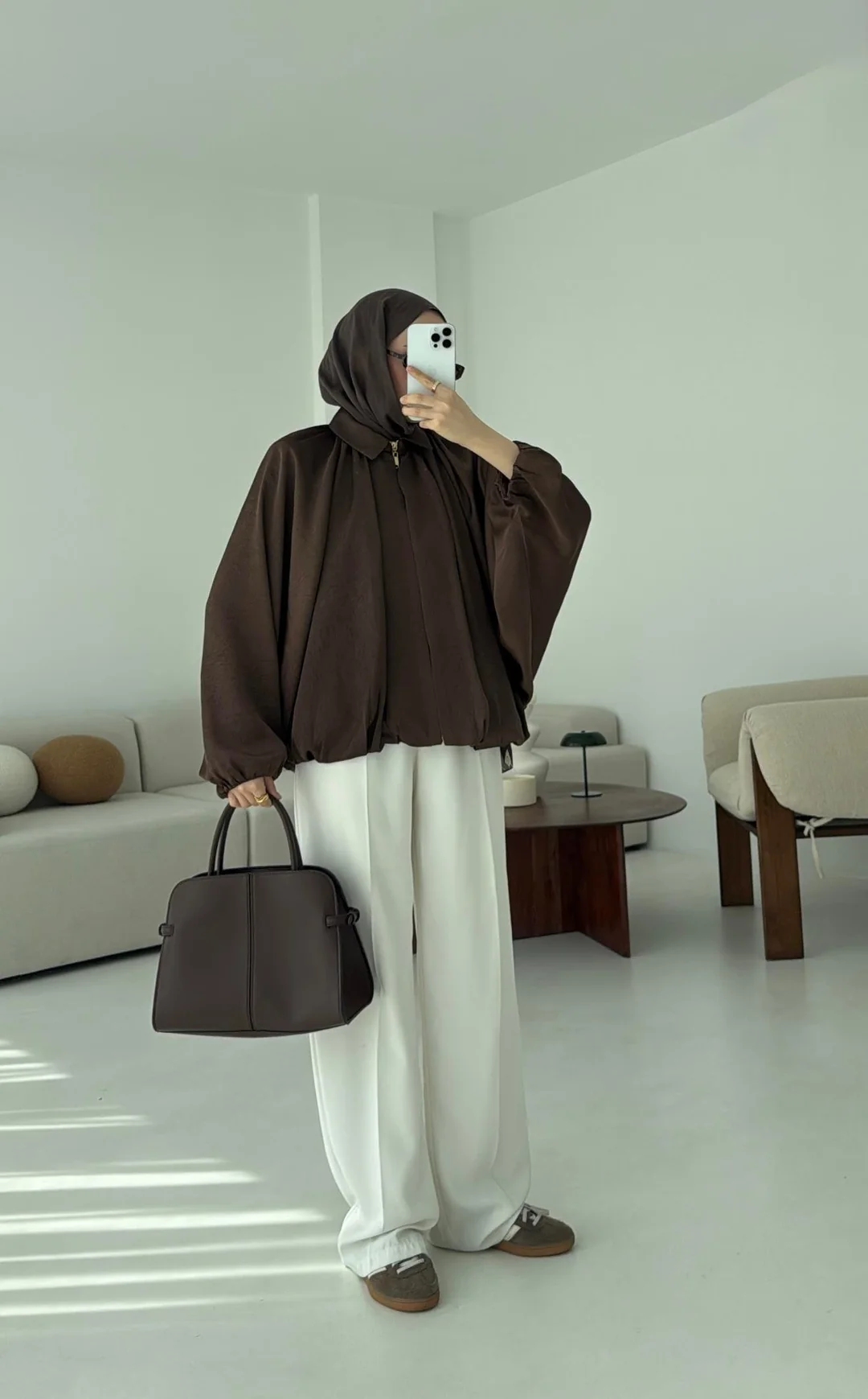 Bomber Saten Ceket Kahve