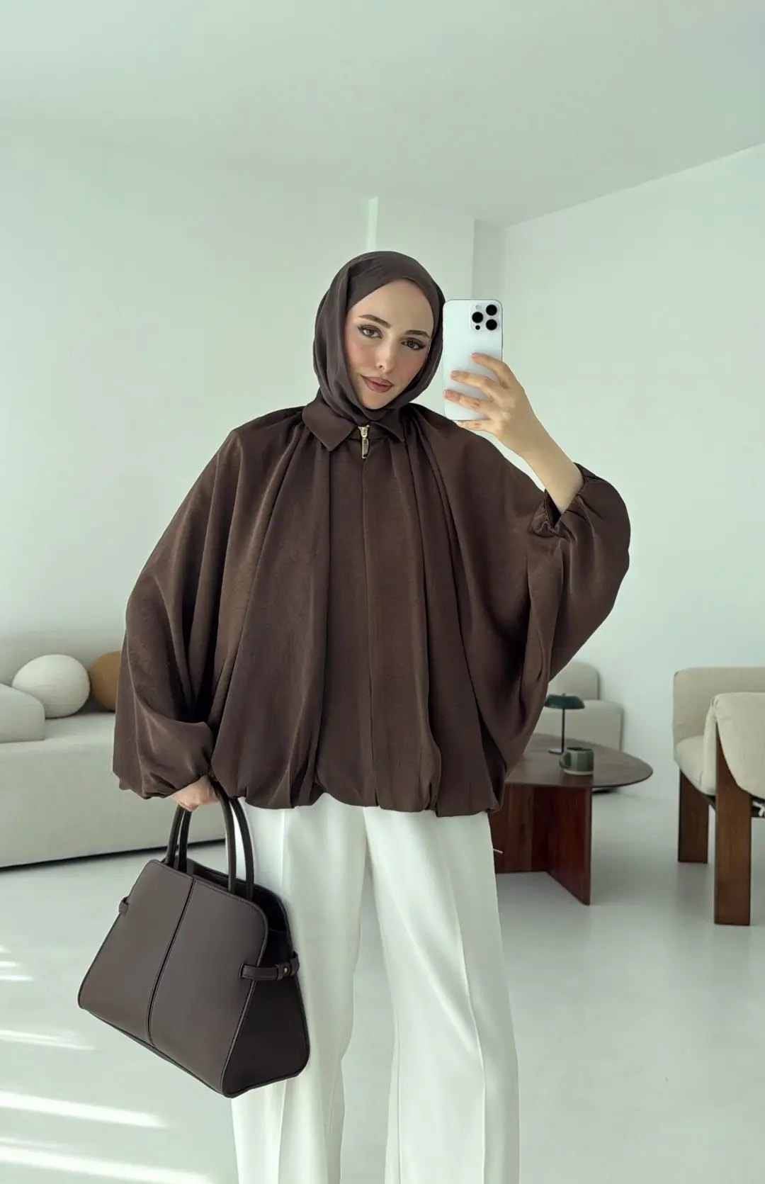 Bomber Saten Ceket Kahve - Görsel 2