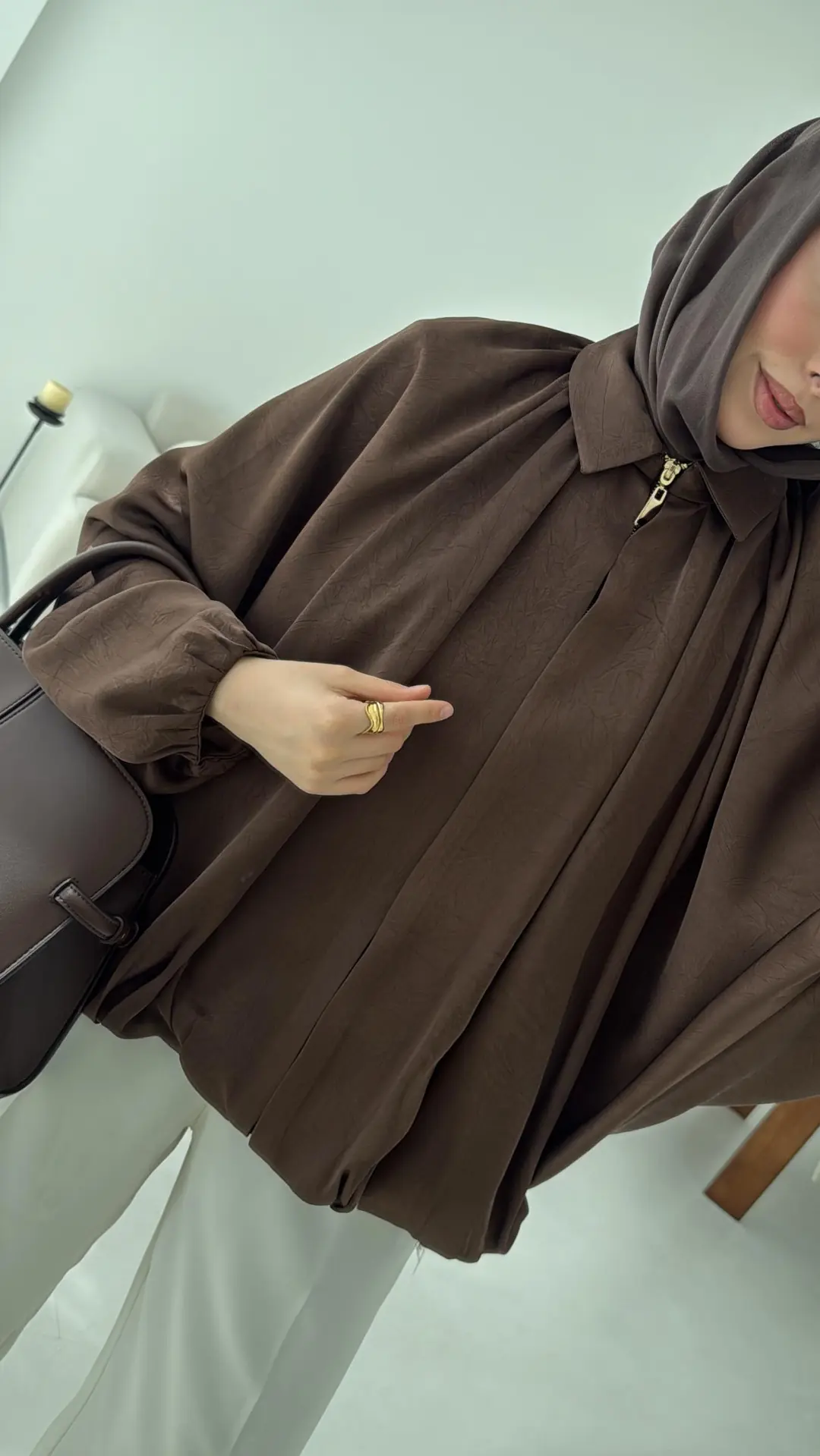 Bomber Saten Ceket Kahve - Görsel 6