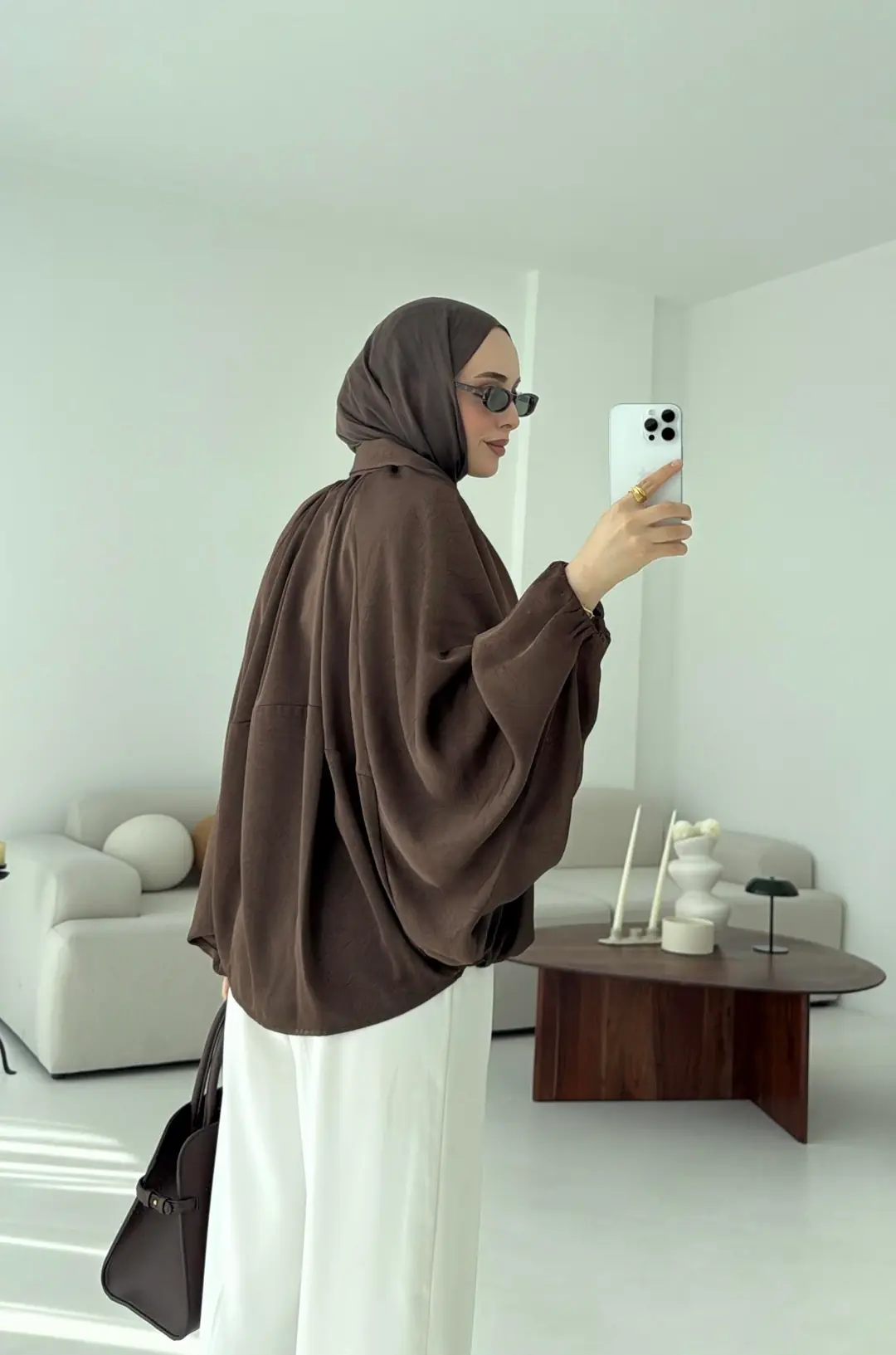 Bomber Saten Ceket Kahve - Görsel 7