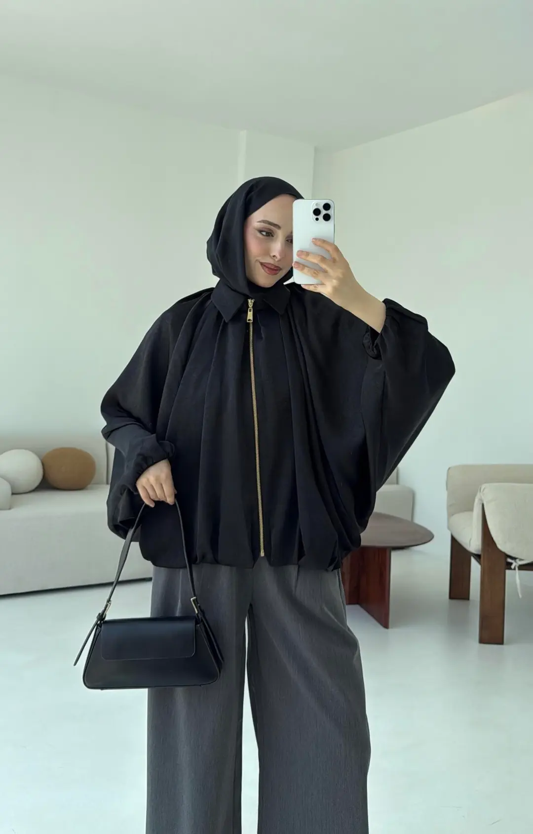 Bomber Saten Ceket Siyah - Görsel 2