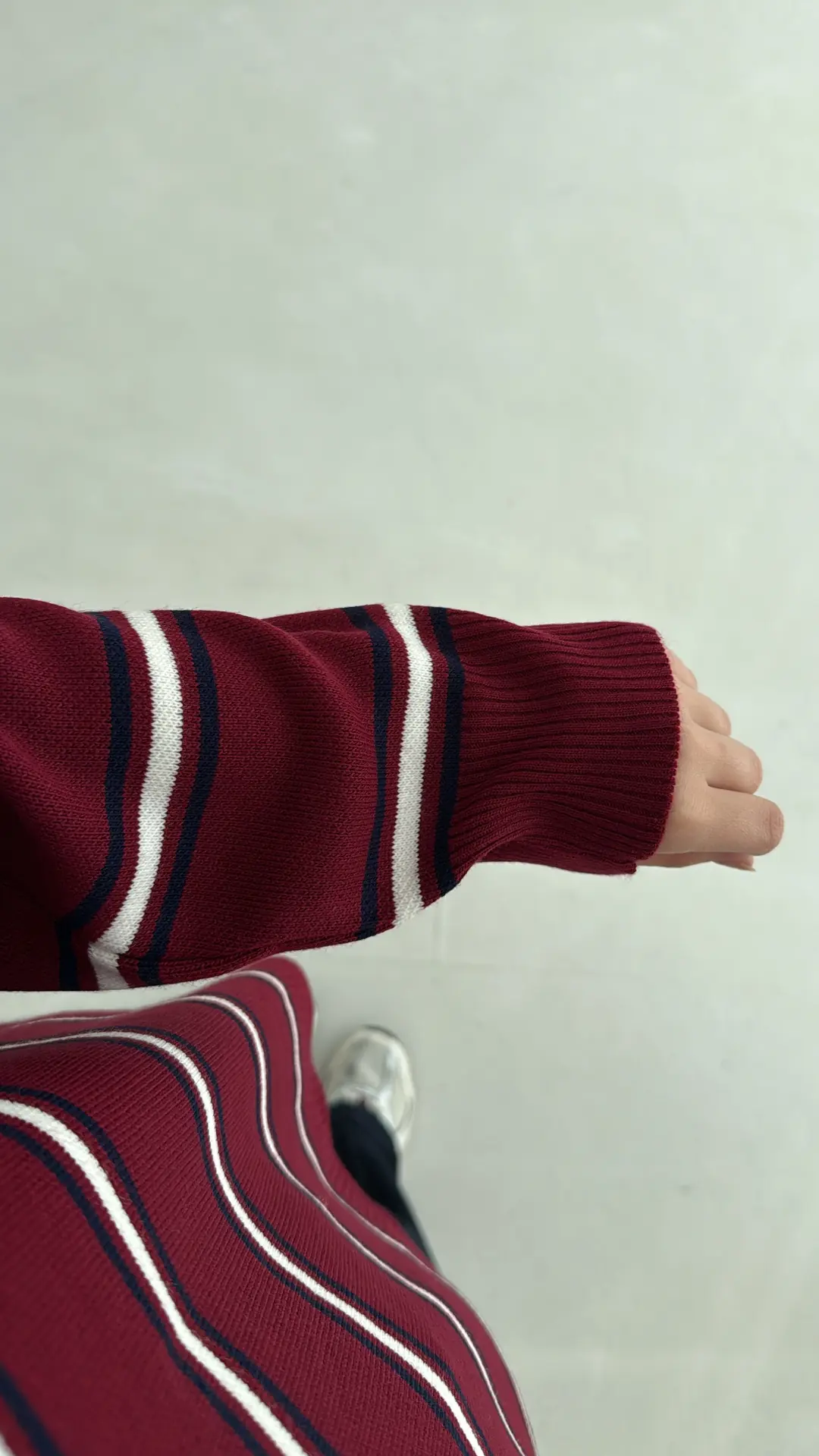 Bordo Çizgili Polo Yaka Triko Kazak - Görsel 7