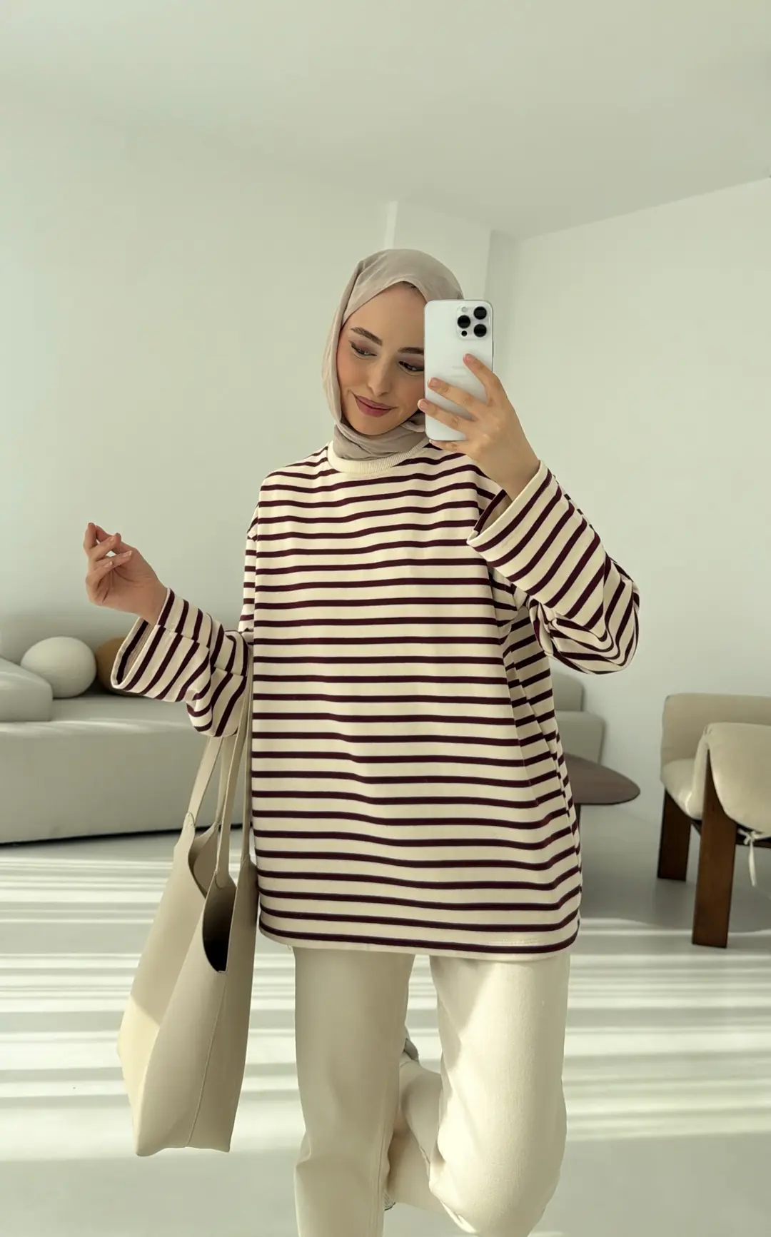 Bordo Çizgili Sweat