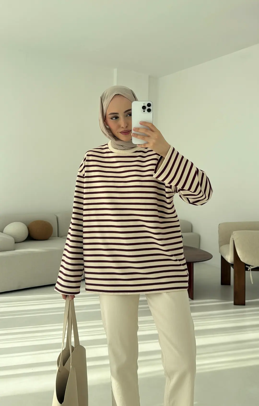 Bordo Çizgili Sweat - Görsel 3