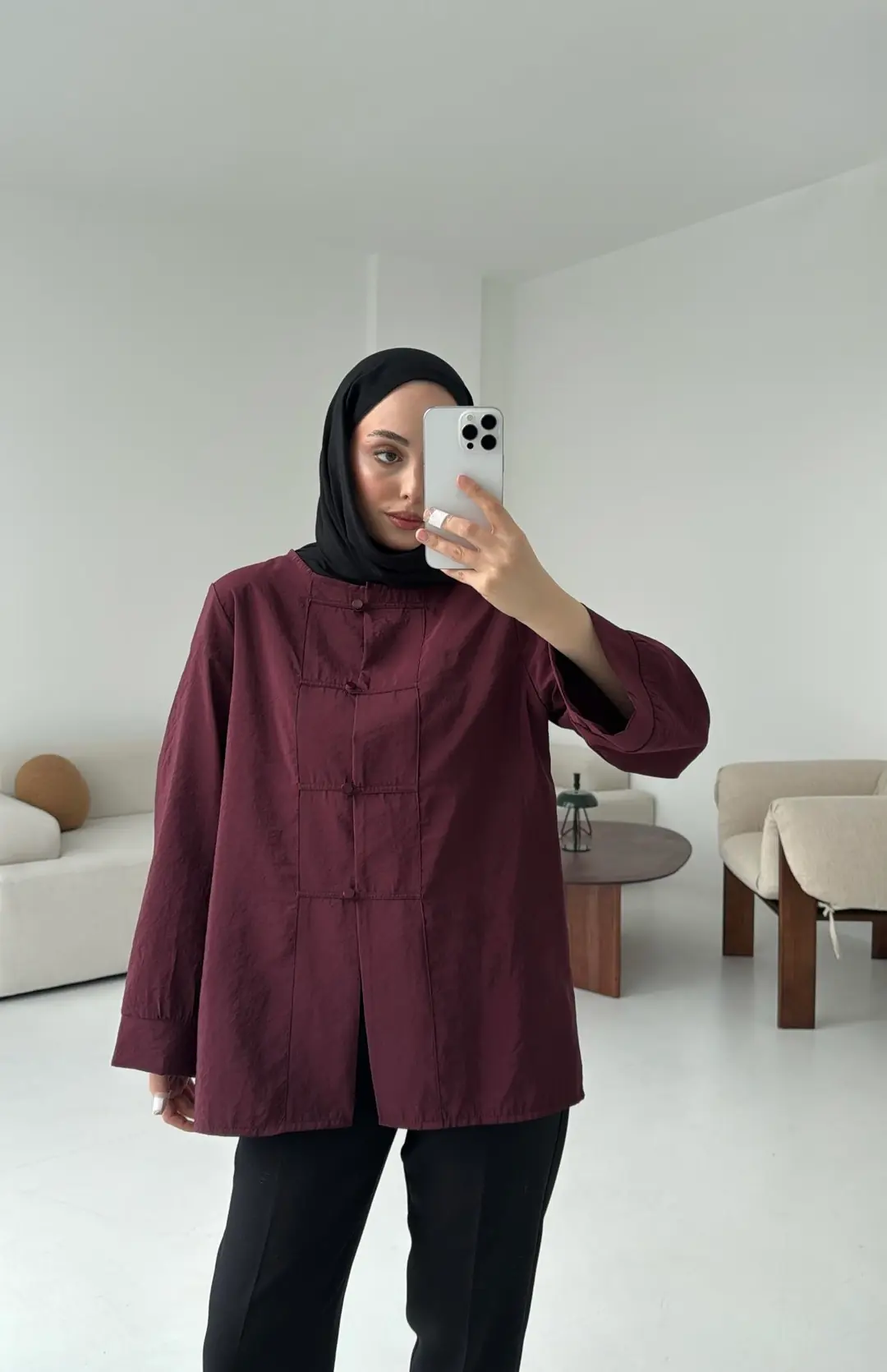 Bordo Düğme Detay Gömlek - Görsel 4