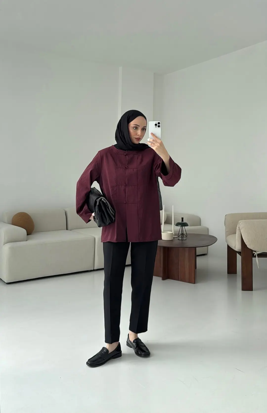 Bordo Düğme Detay Gömlek - Görsel 6